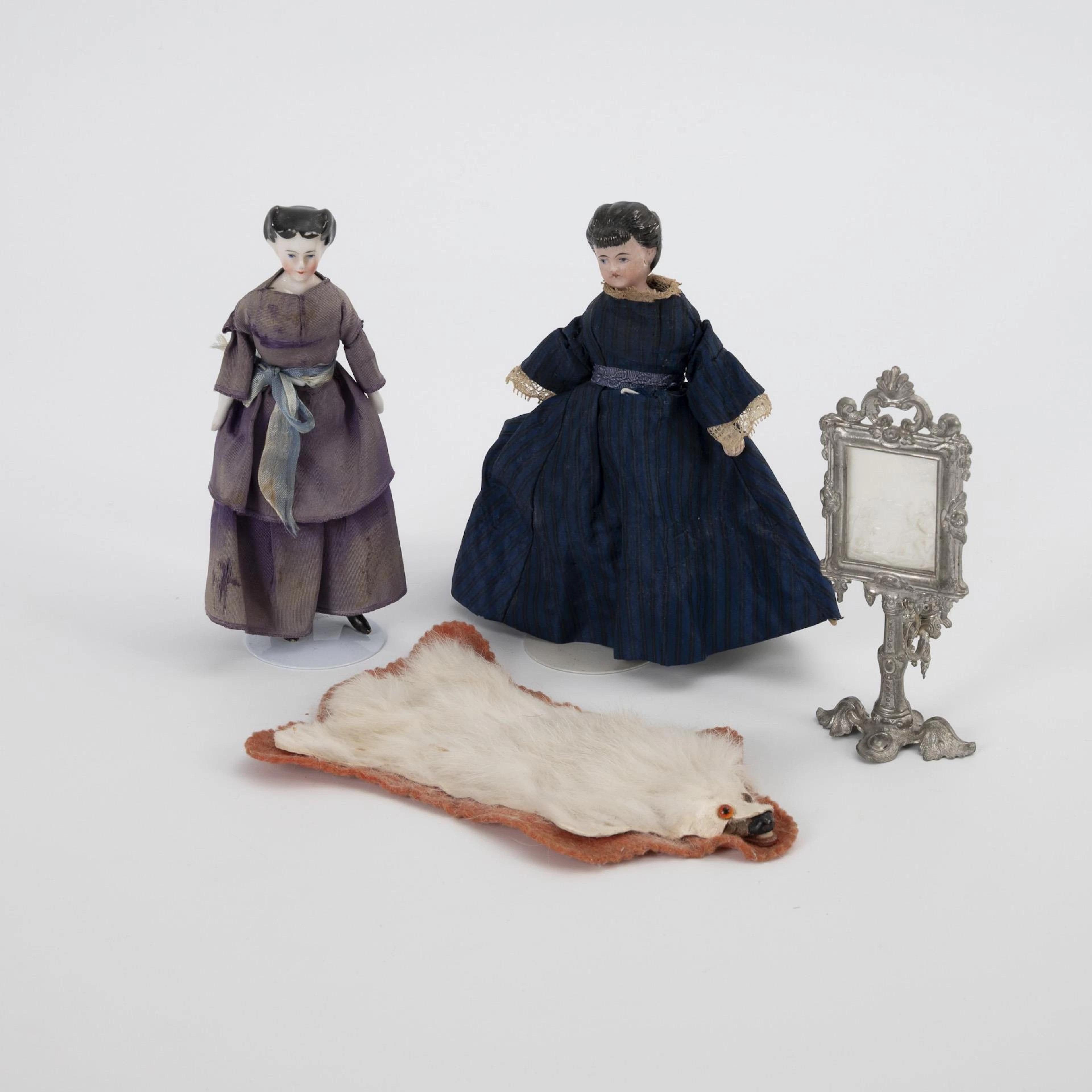 2 doll's house ladies, lithophane and polar bear fur.