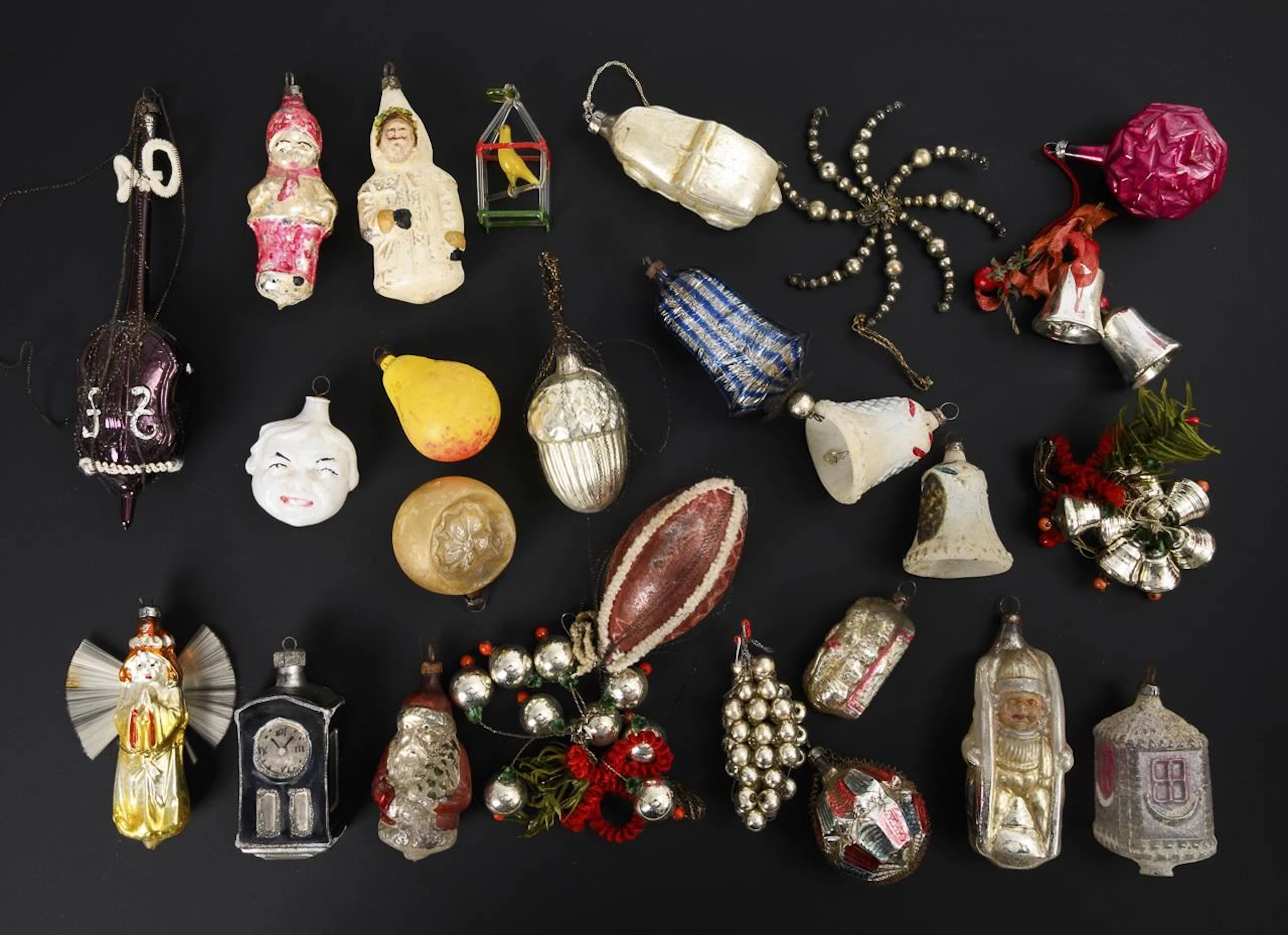 Assortment of old Christmas tree ornaments.