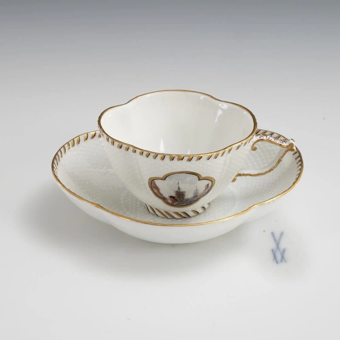 Baroque cup with landscape painting. Meissen.