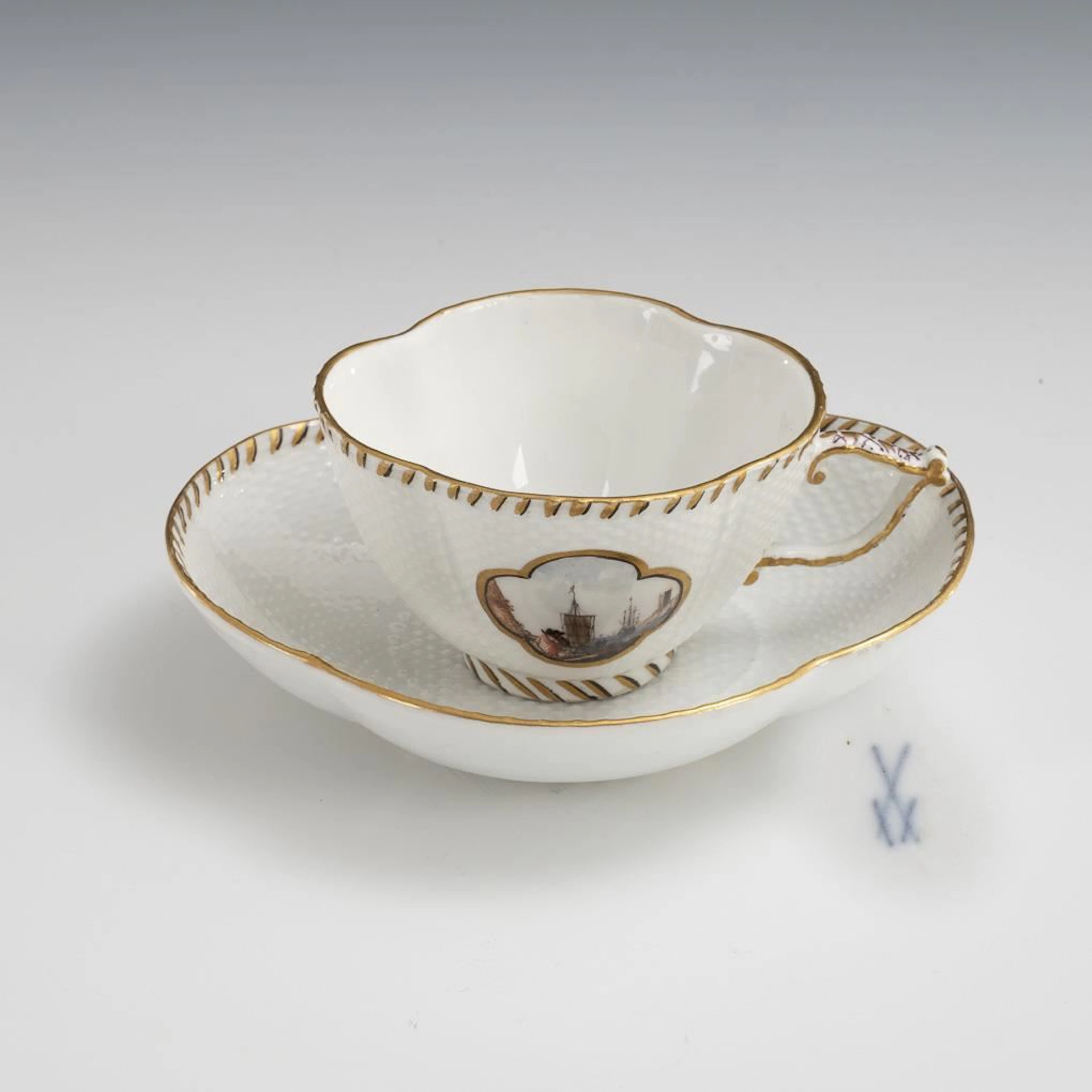 Baroque cup with landscape painting. Meissen.