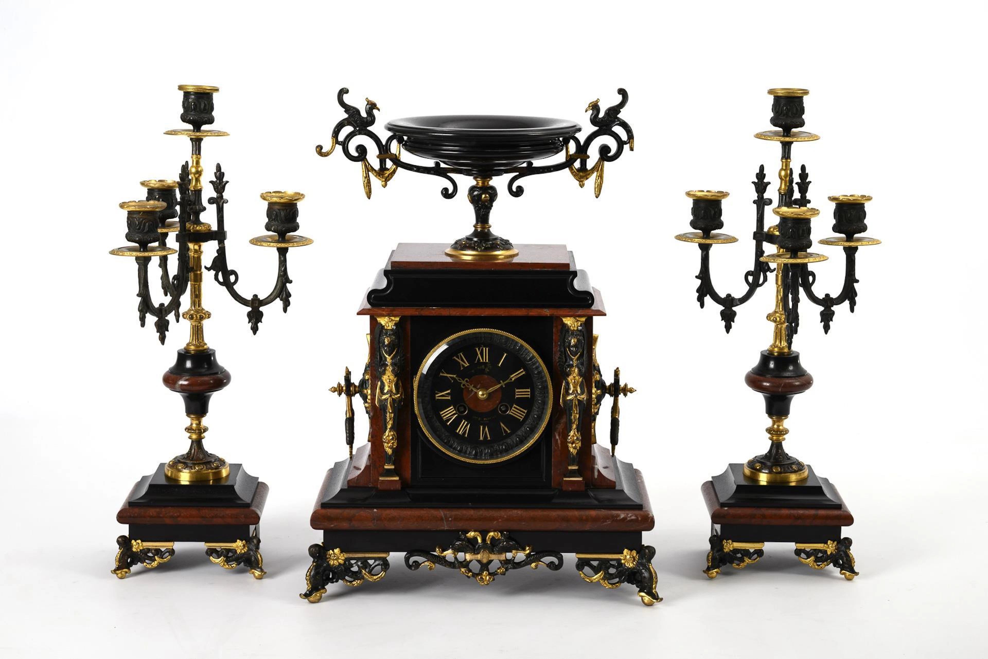 Pompous, French mantel clock set.