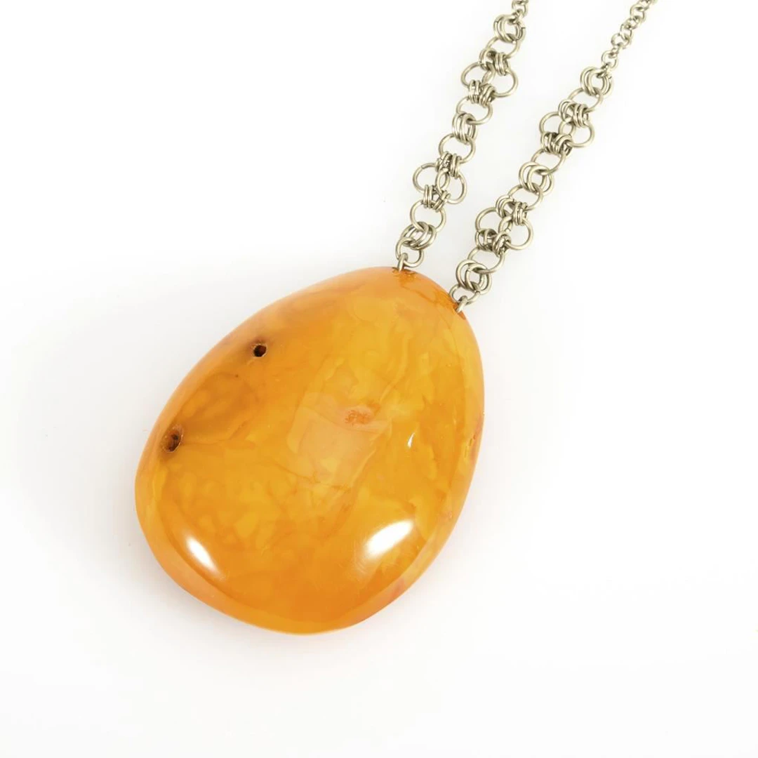 Large Amber Pendant on a Chain.