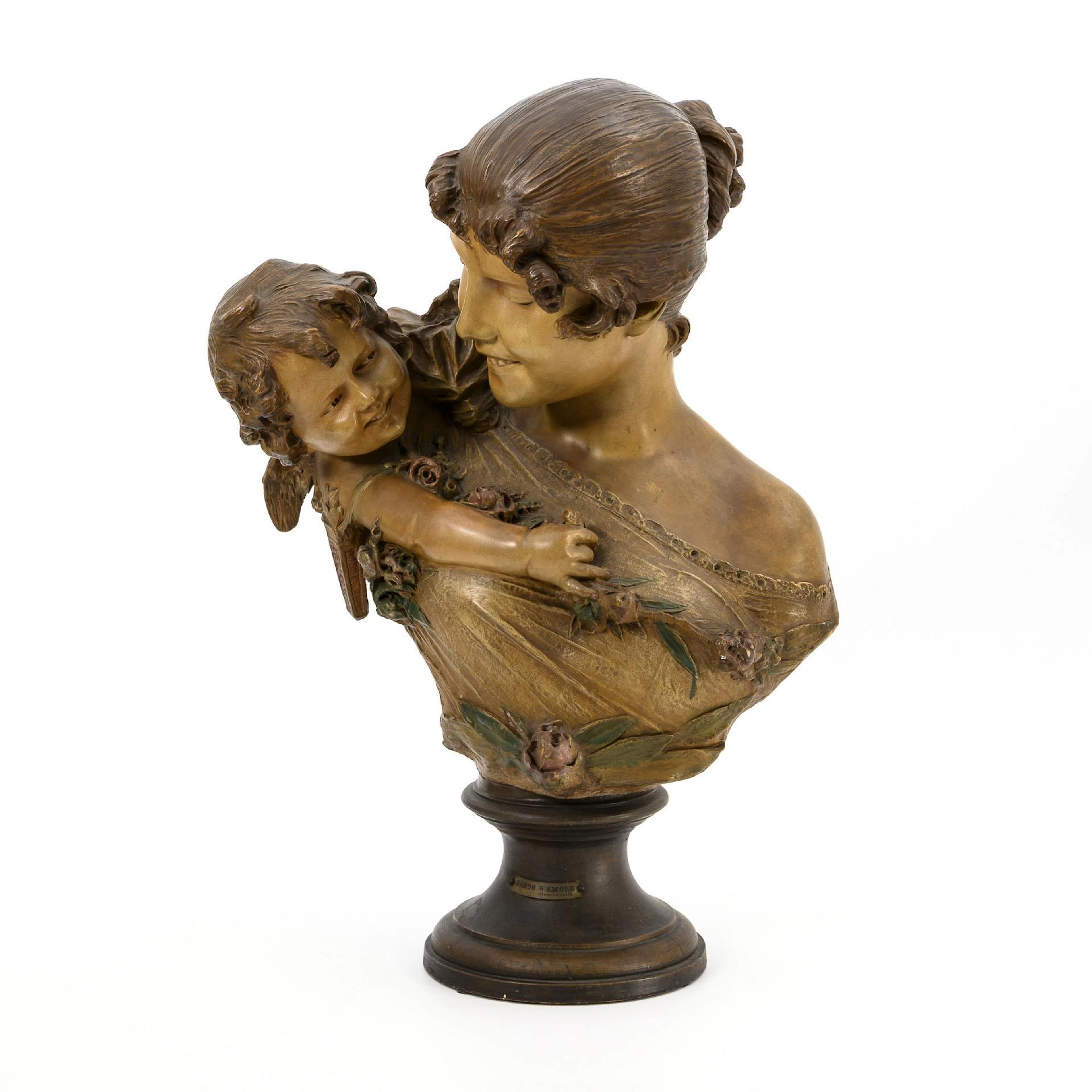 Large Art Nouveau terracotta bust "Dardo d'Amore" (Arrow of Love).