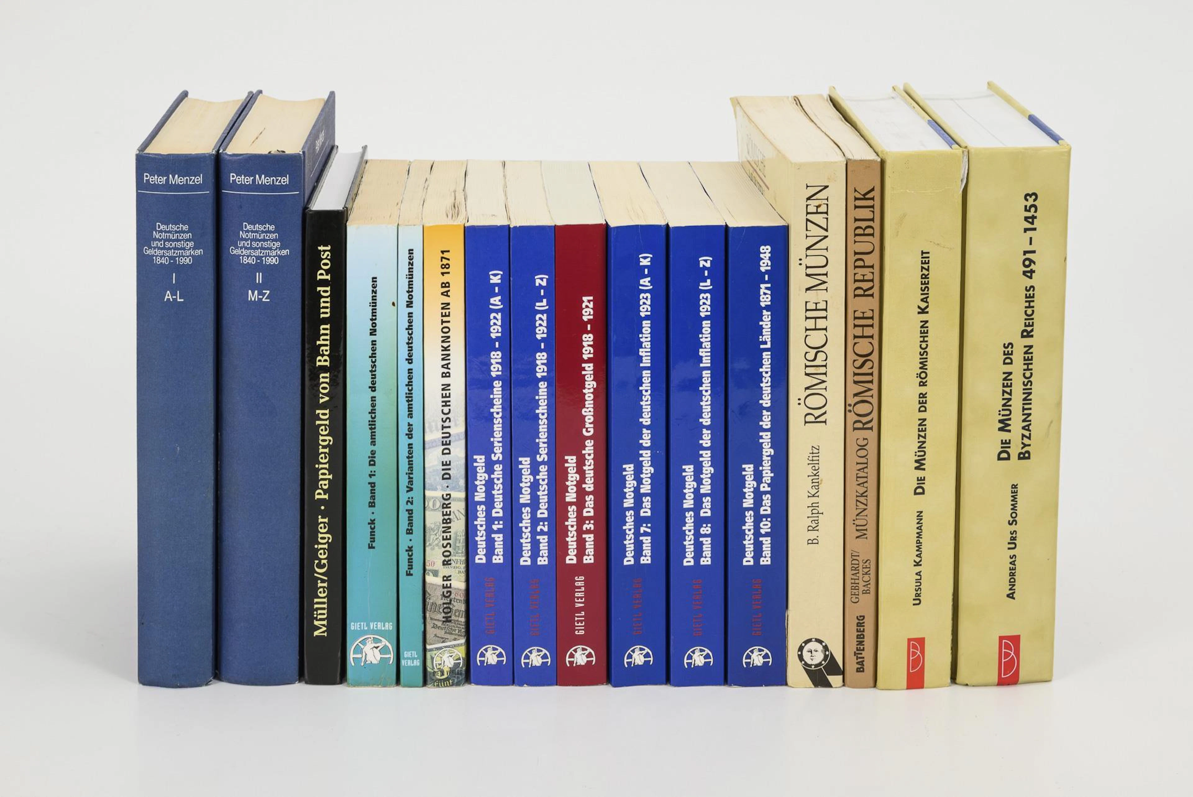 16 books Numismatics - Roman coins and German emergency money.