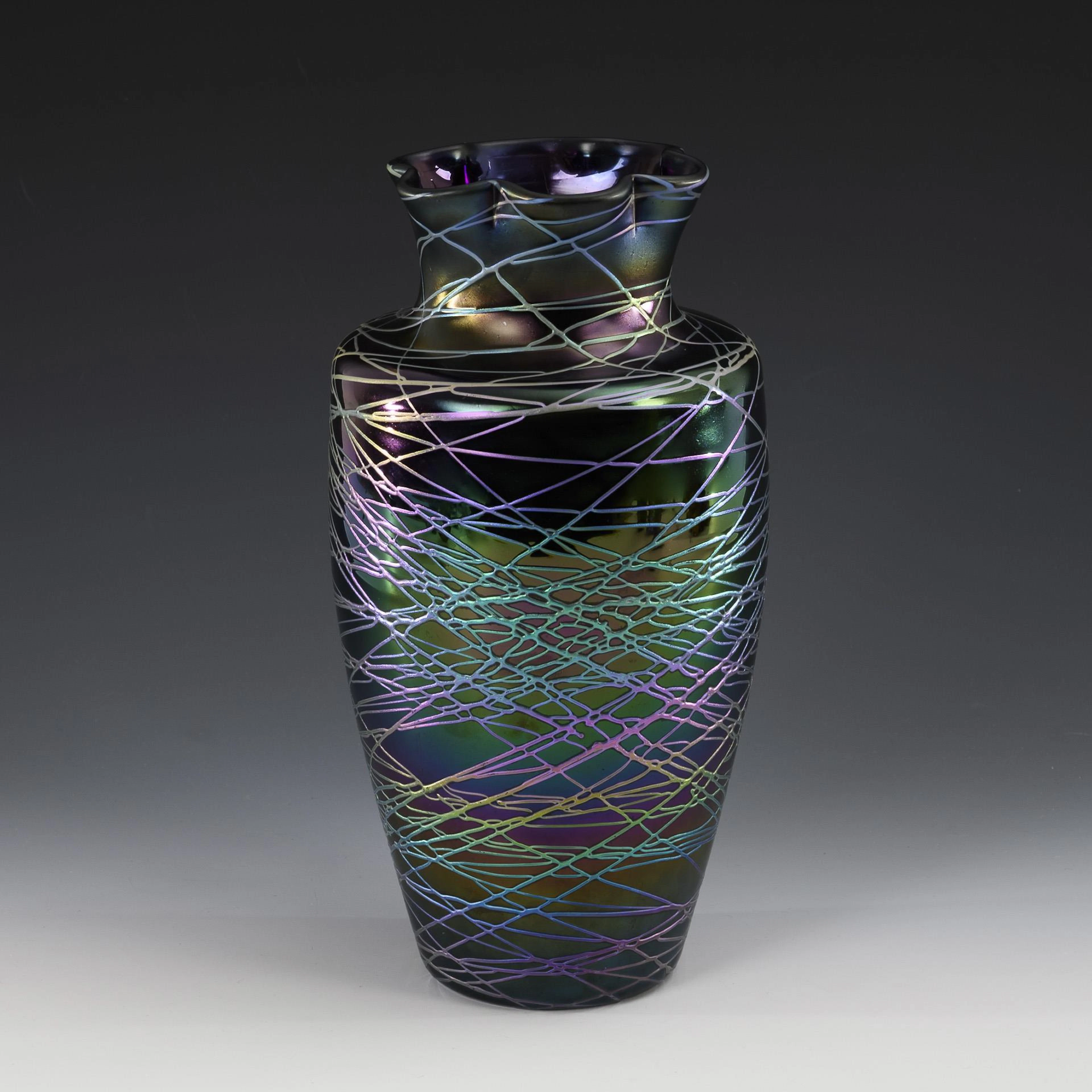 Large Art Nouveau vase with silver thread. Kralik.