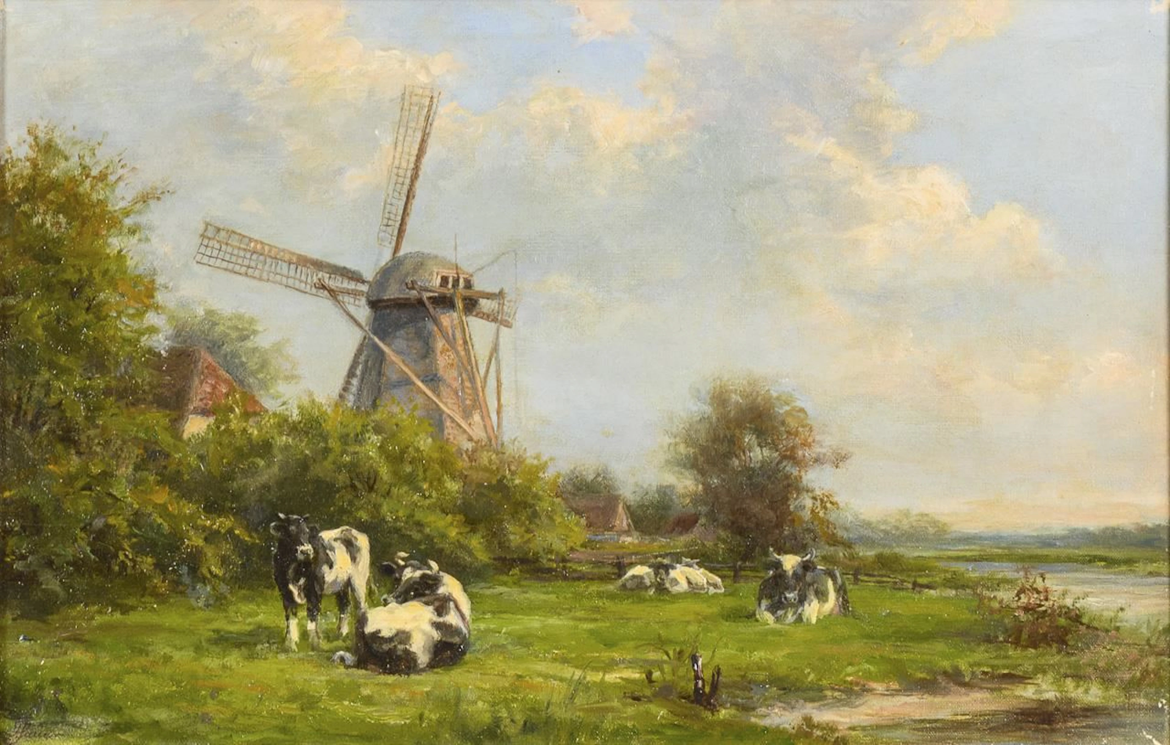 Indistinctly signed: Cows in a Pasture