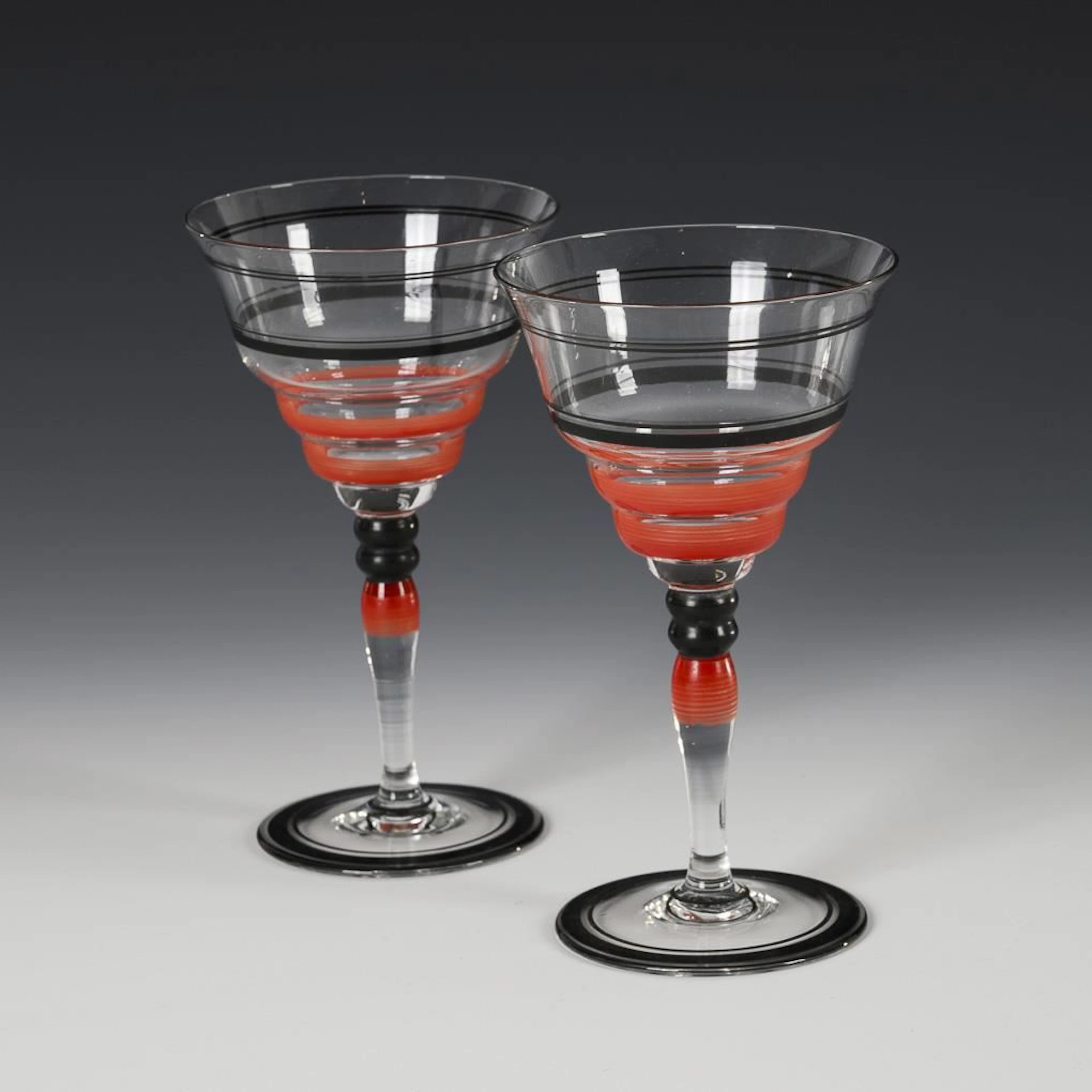 Pair of Art Deco wine glasses. Poschinger.