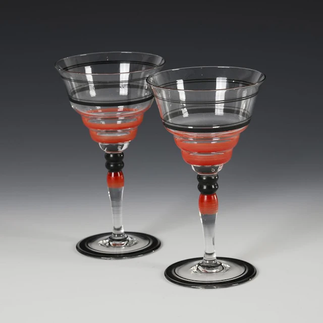 Pair of Art Deco wine glasses. Poschinger.