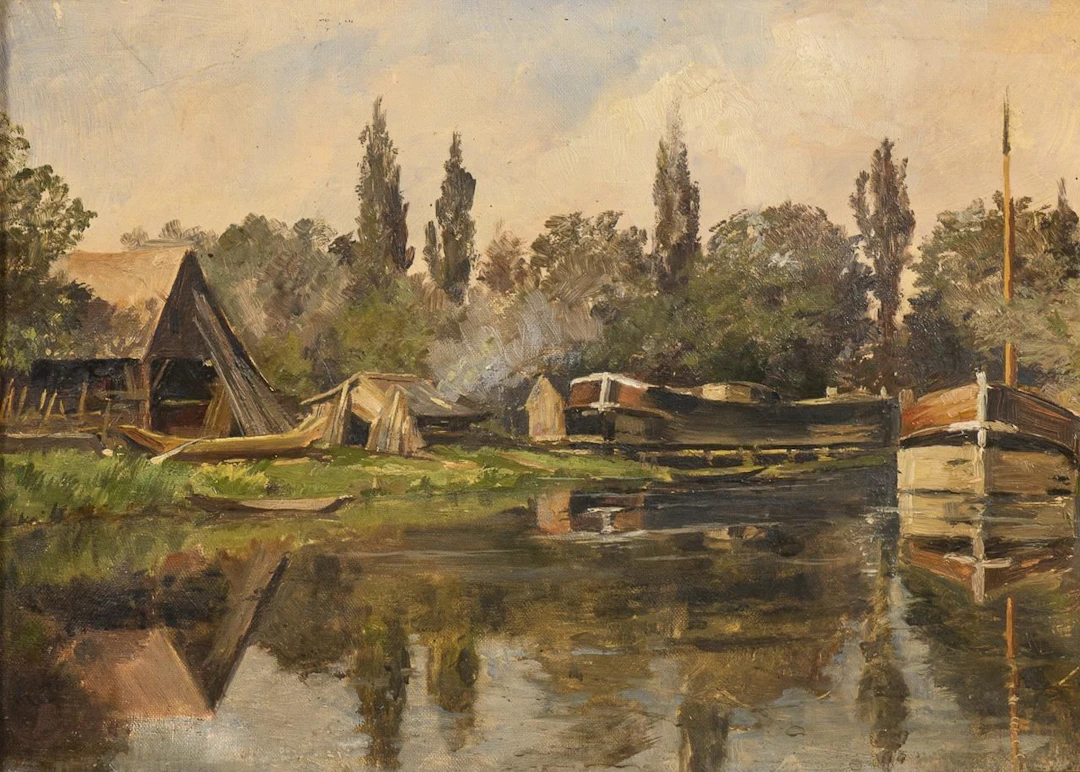 Sunny River Landscape with Fishermen's Cottages