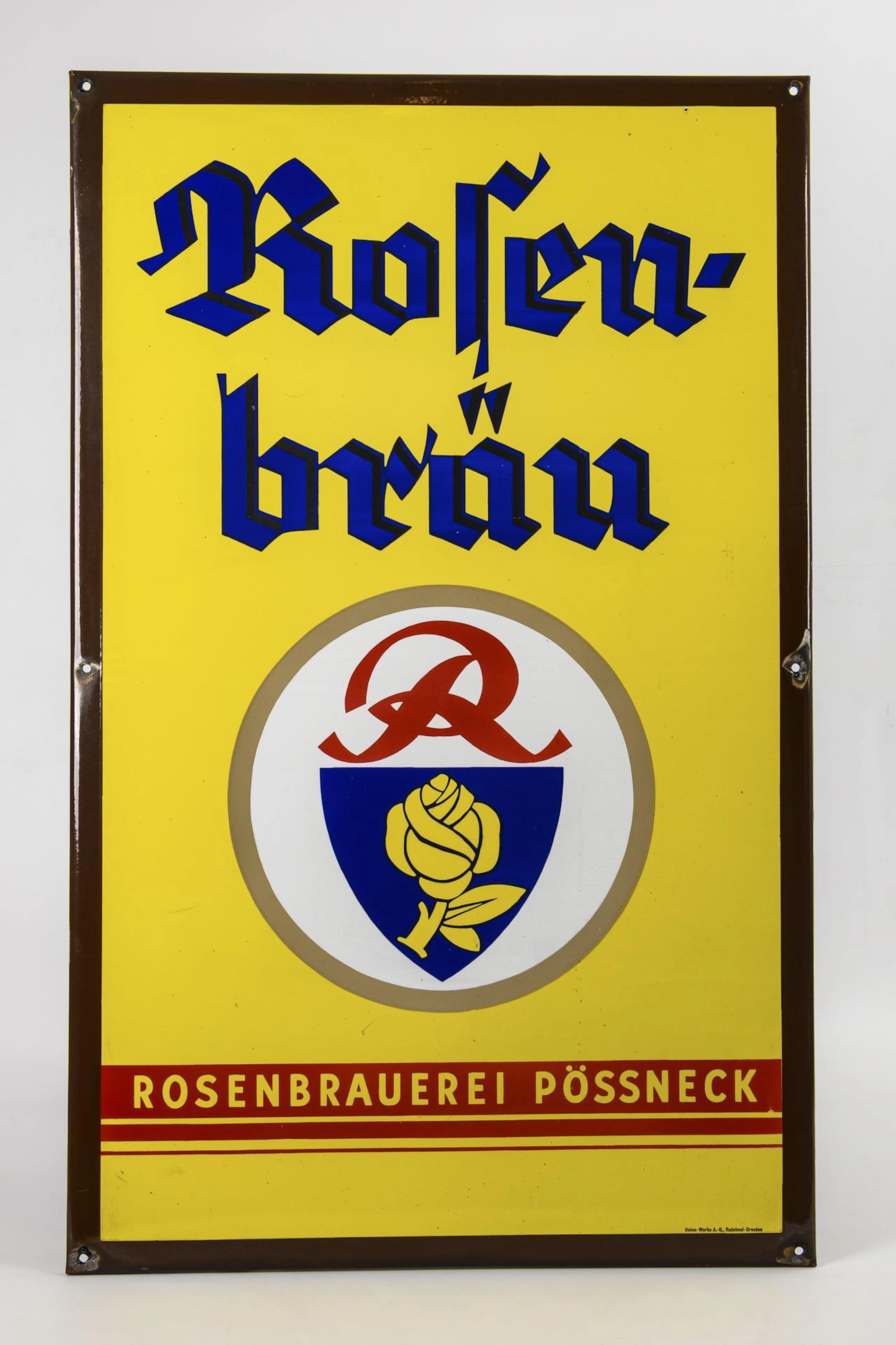 Large enamel weaving sign "Rosenbräu".