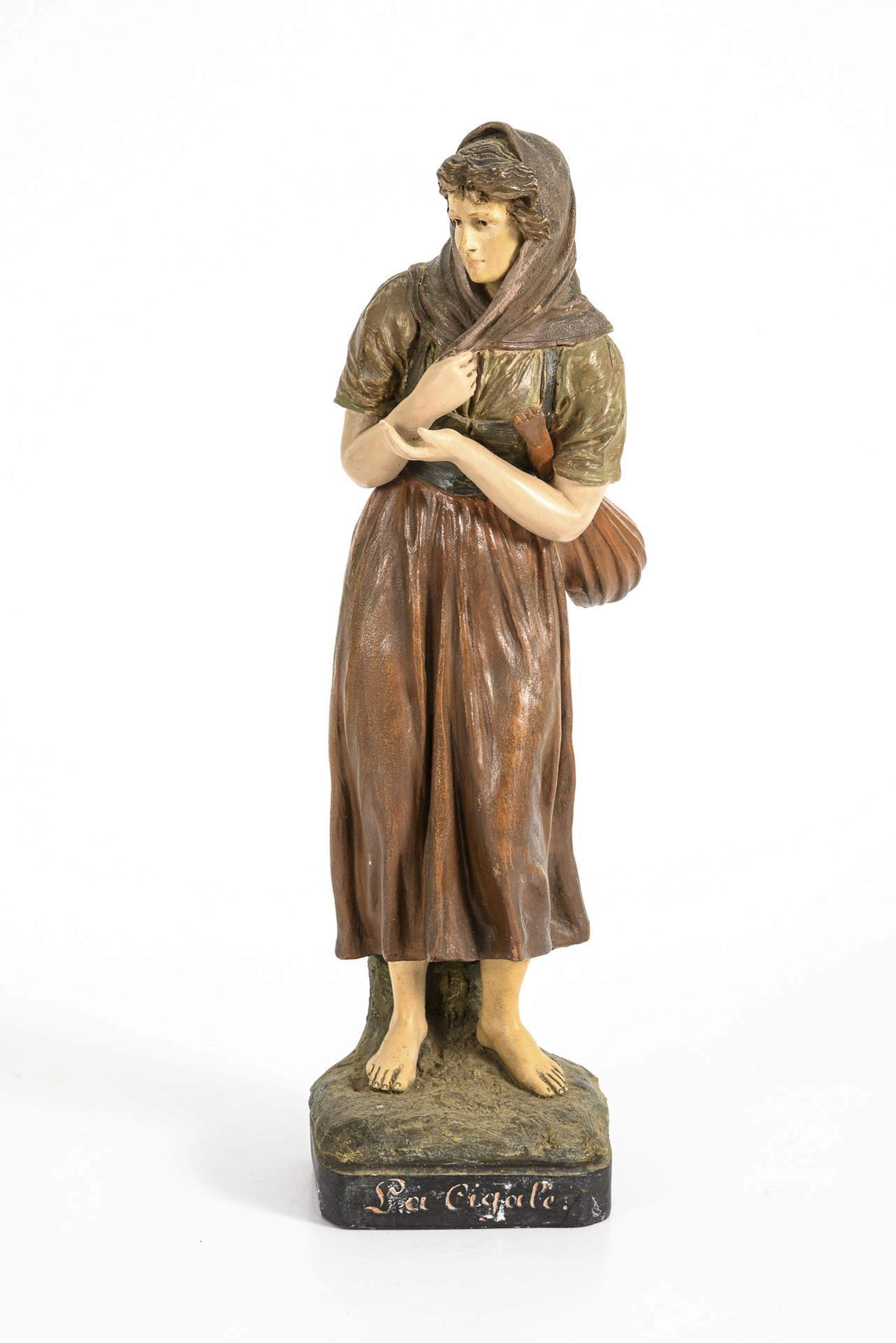 Art Nouveau terracotta female figure "La Cigale". Fontaine & Durieux, Paris.