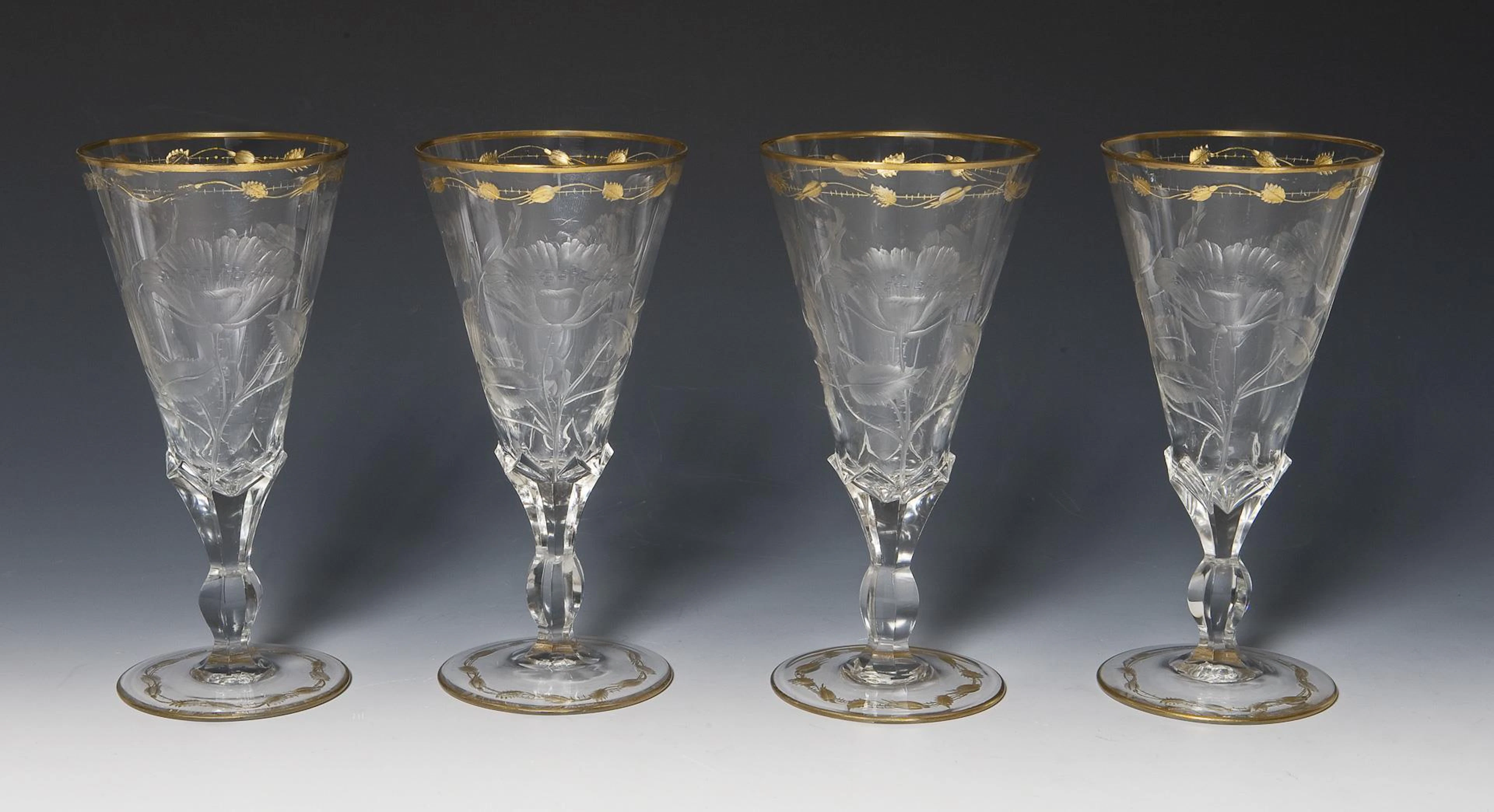 4 large goblets. Ludwig Moser & Söhne, Karlsbad.