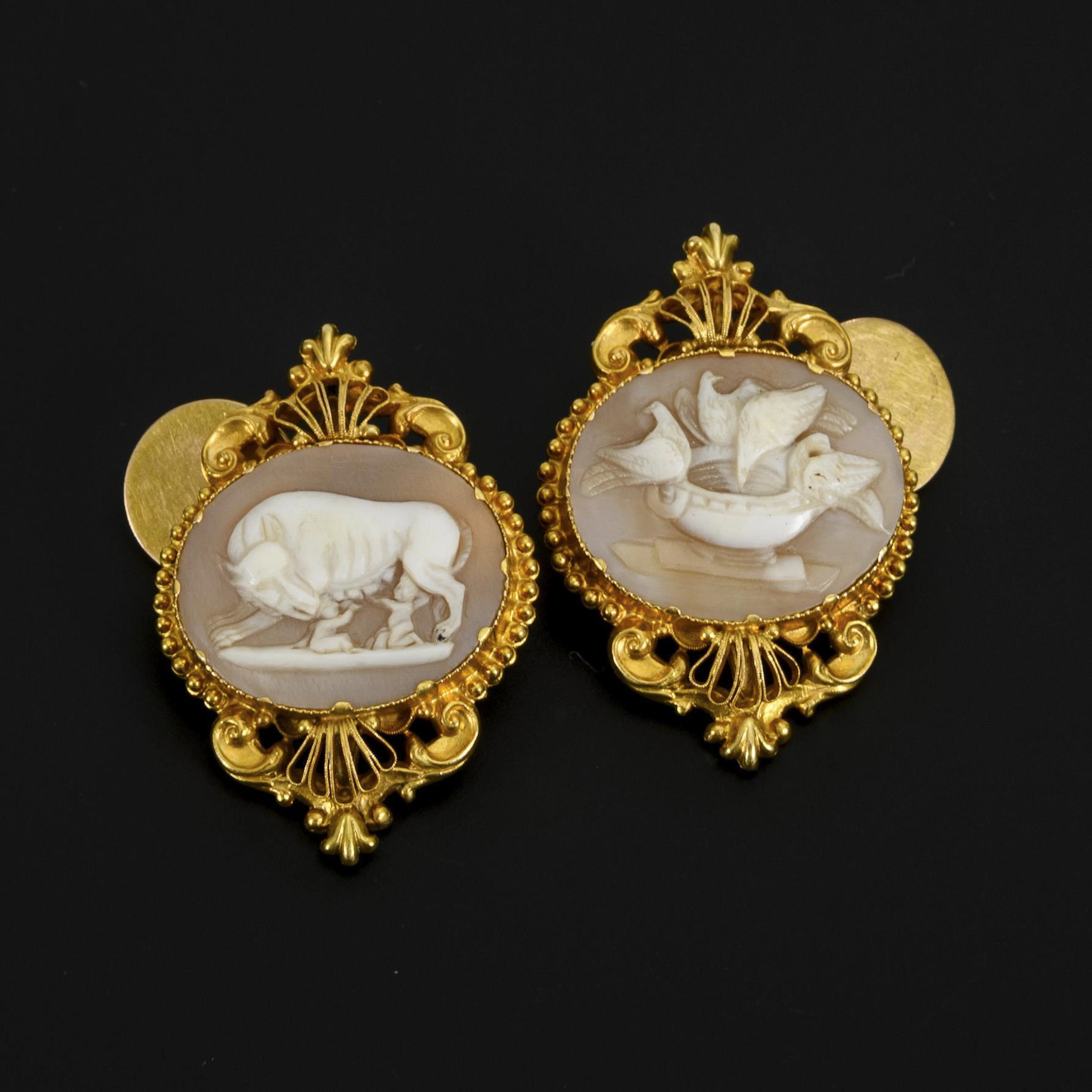 Historical cufflinks with antique motifs.