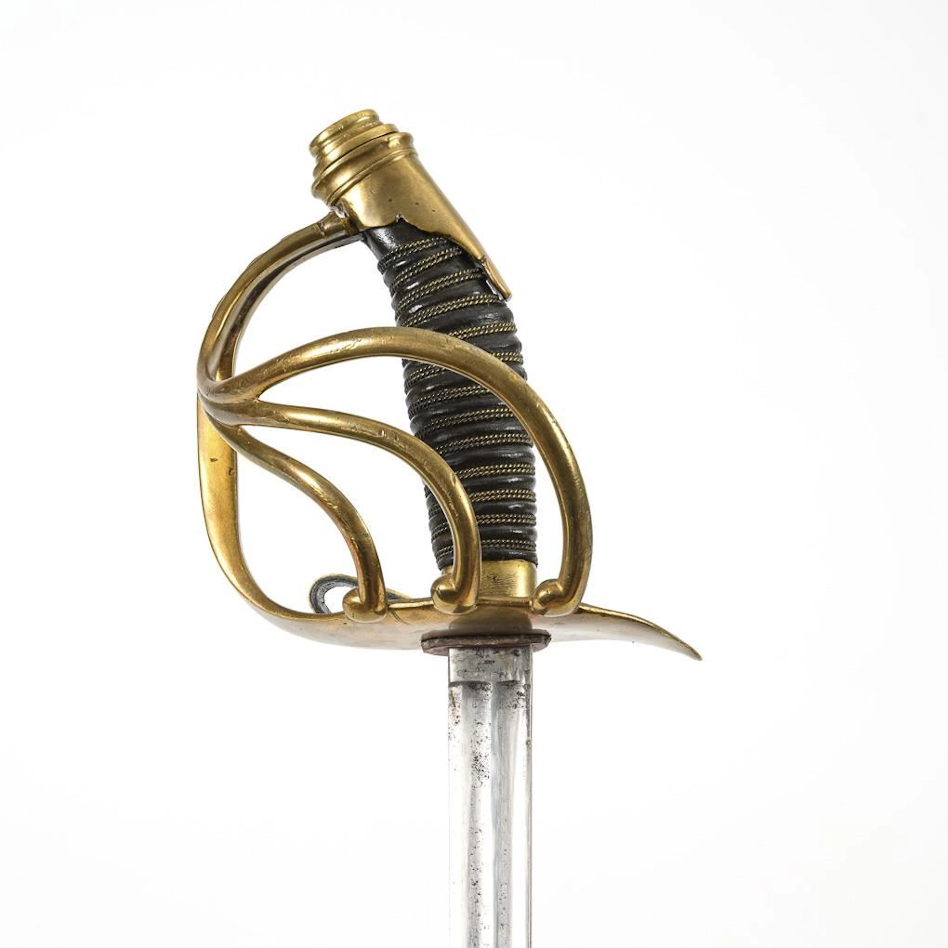 Epee with a three-bar guard and scabbard.