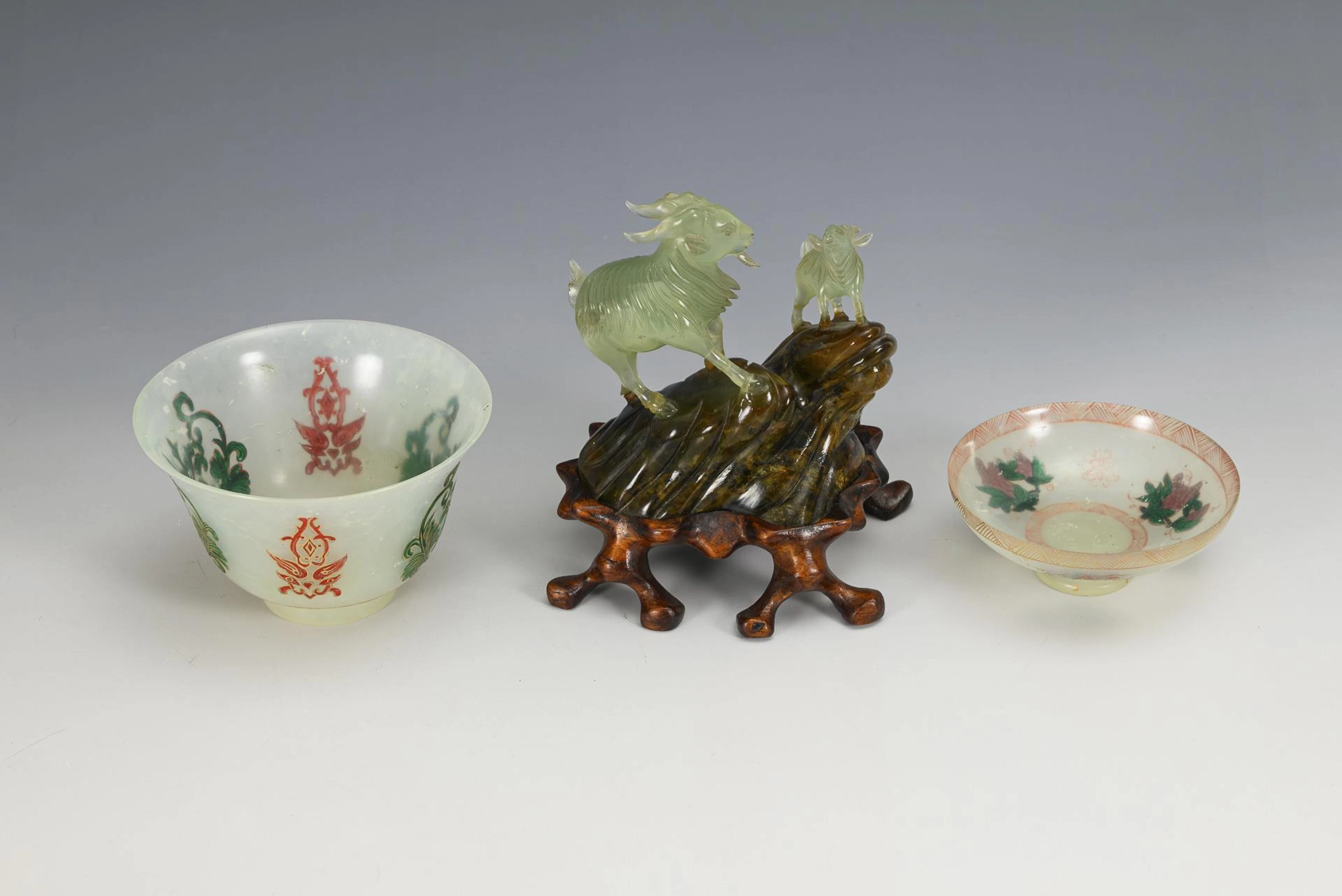 Stone bowl with lid and ibex group.