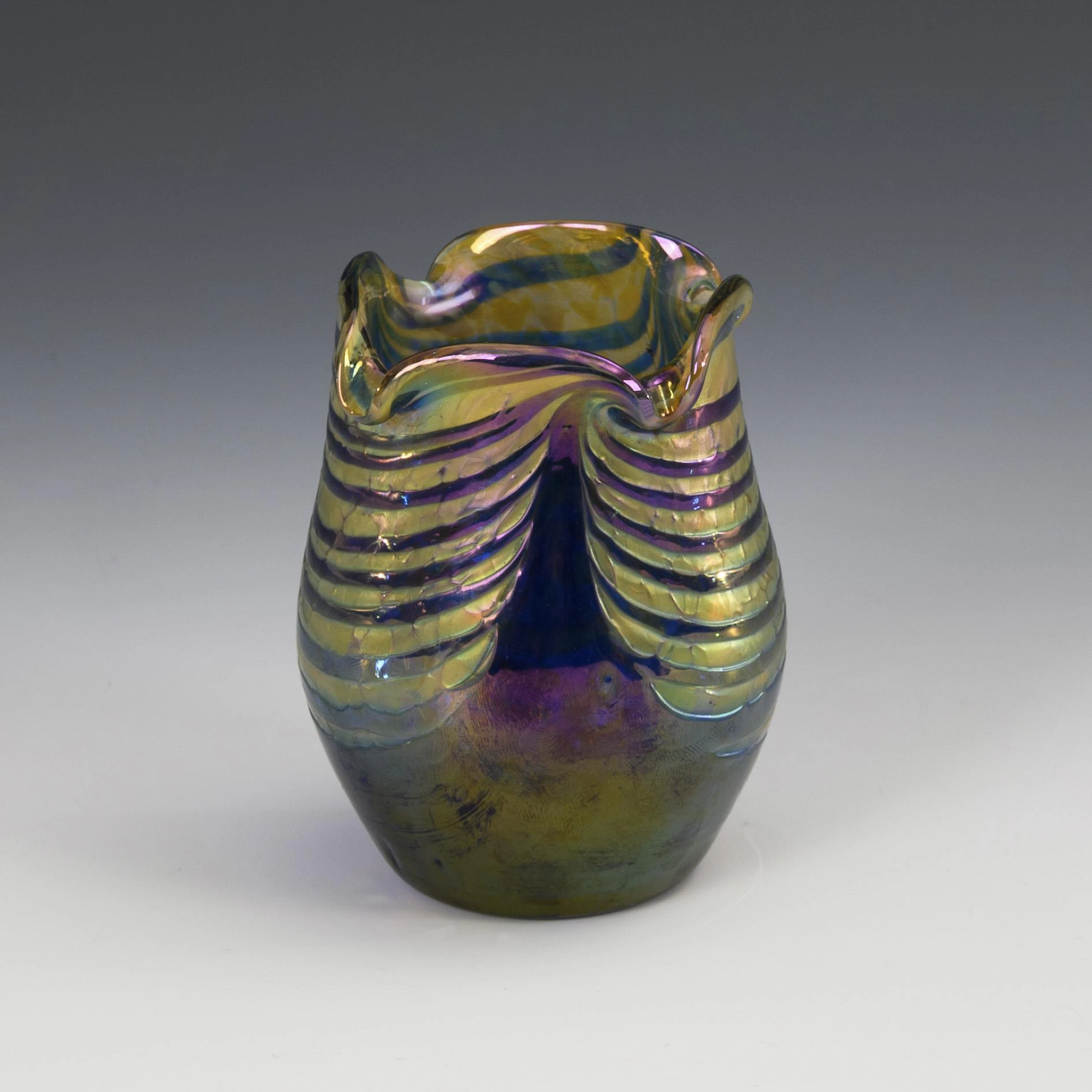 Art Nouveau vase with curved thread support. Kralik (attributed to).
