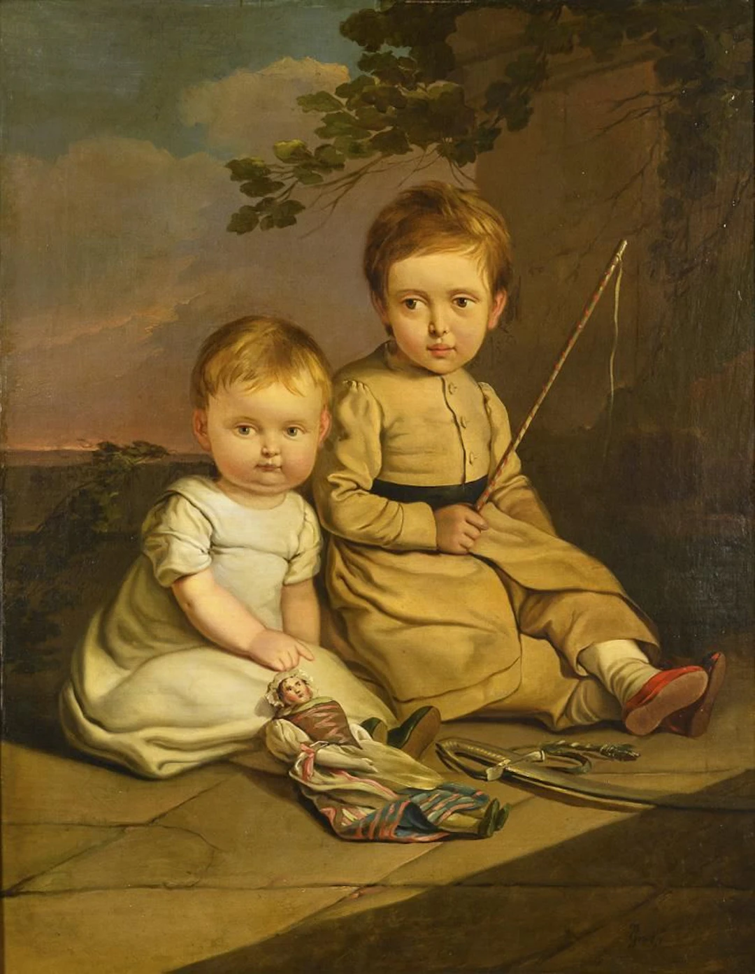 Large Portrait of Siblings by Friedrich Adolf Richter