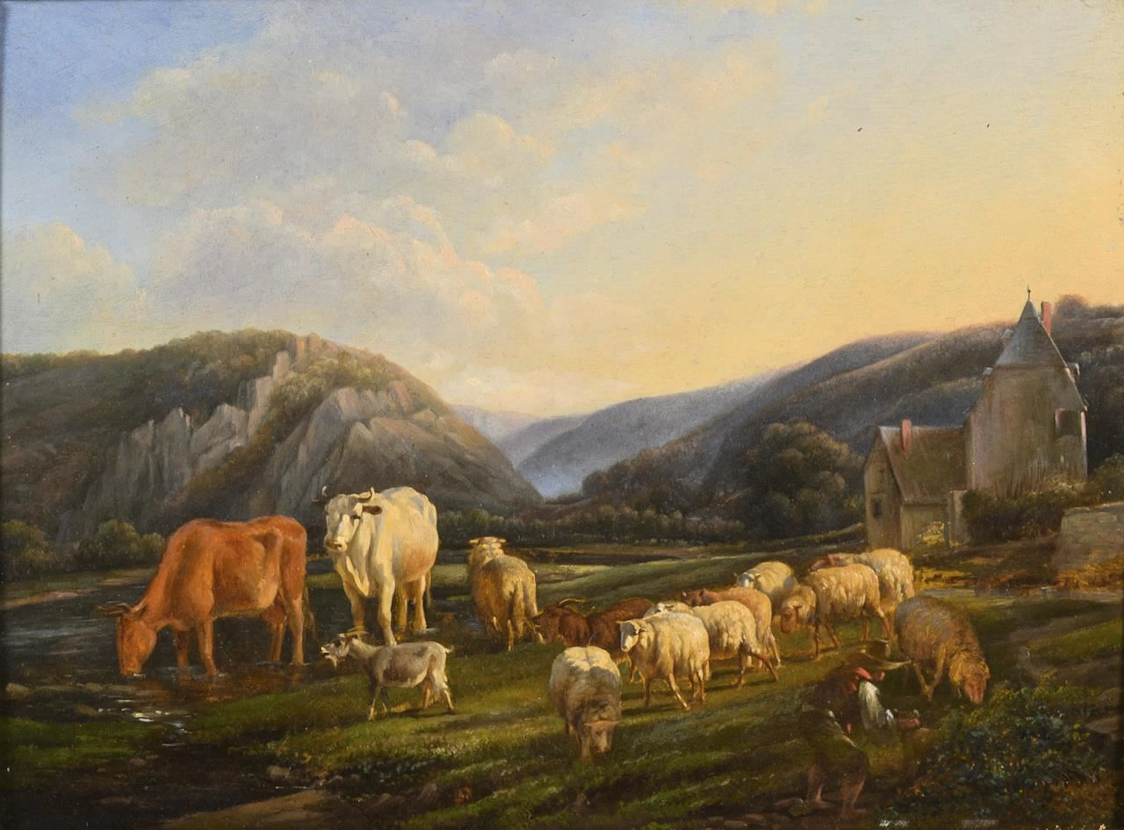 Evening Landscape with a Herd of Cattle