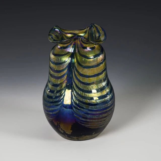 Art Nouveau vase with blue threads. Kralik.