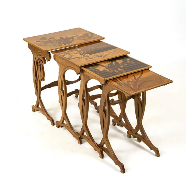 4-piece Art Nouveau nesting table set. Attributed to Emile Gallé.