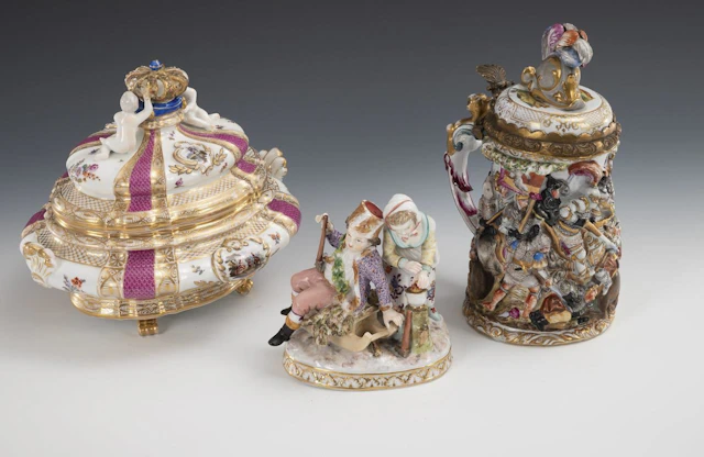 Capodimonte beer mug, can, and pair of children.
