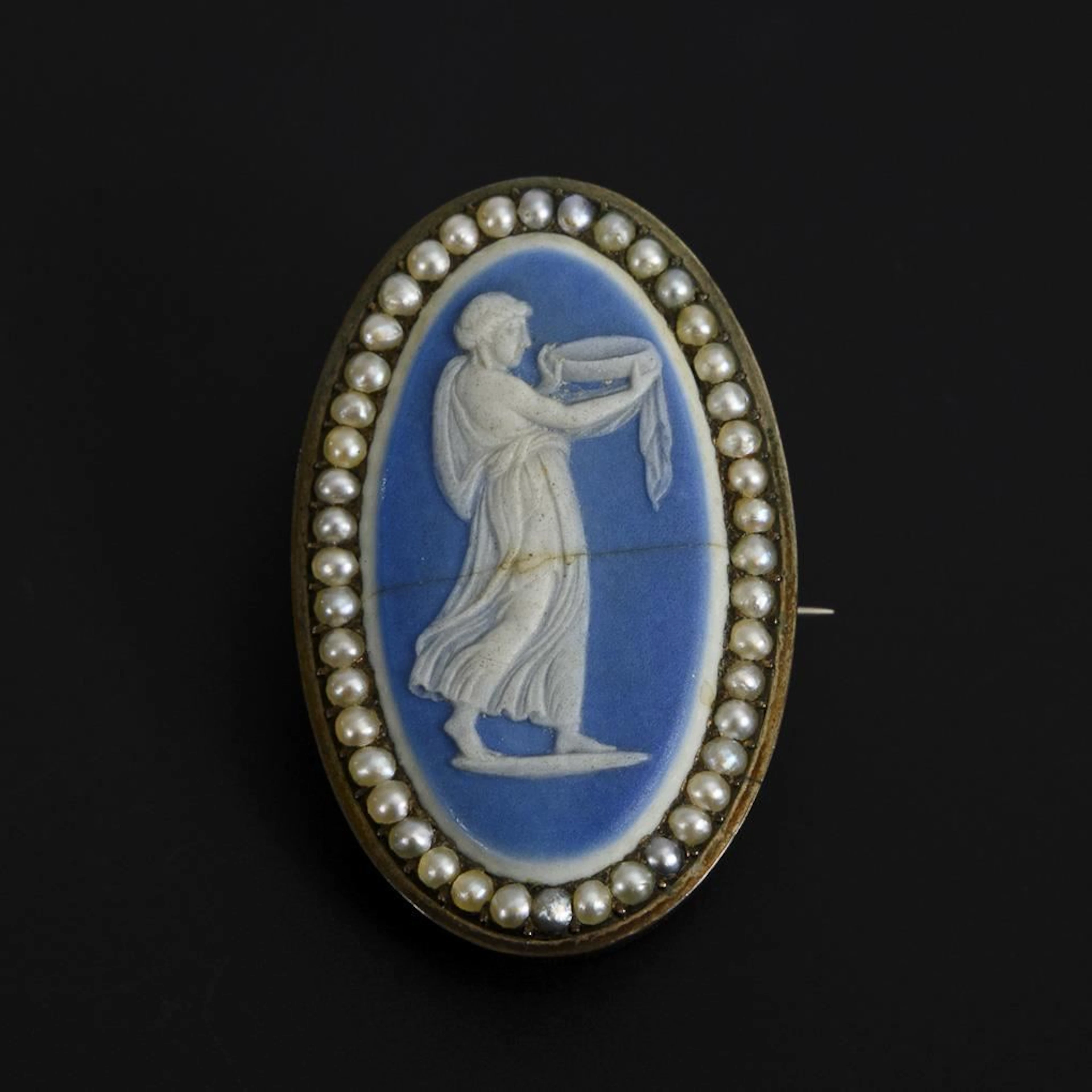 Jasperware brooch with seed beads.