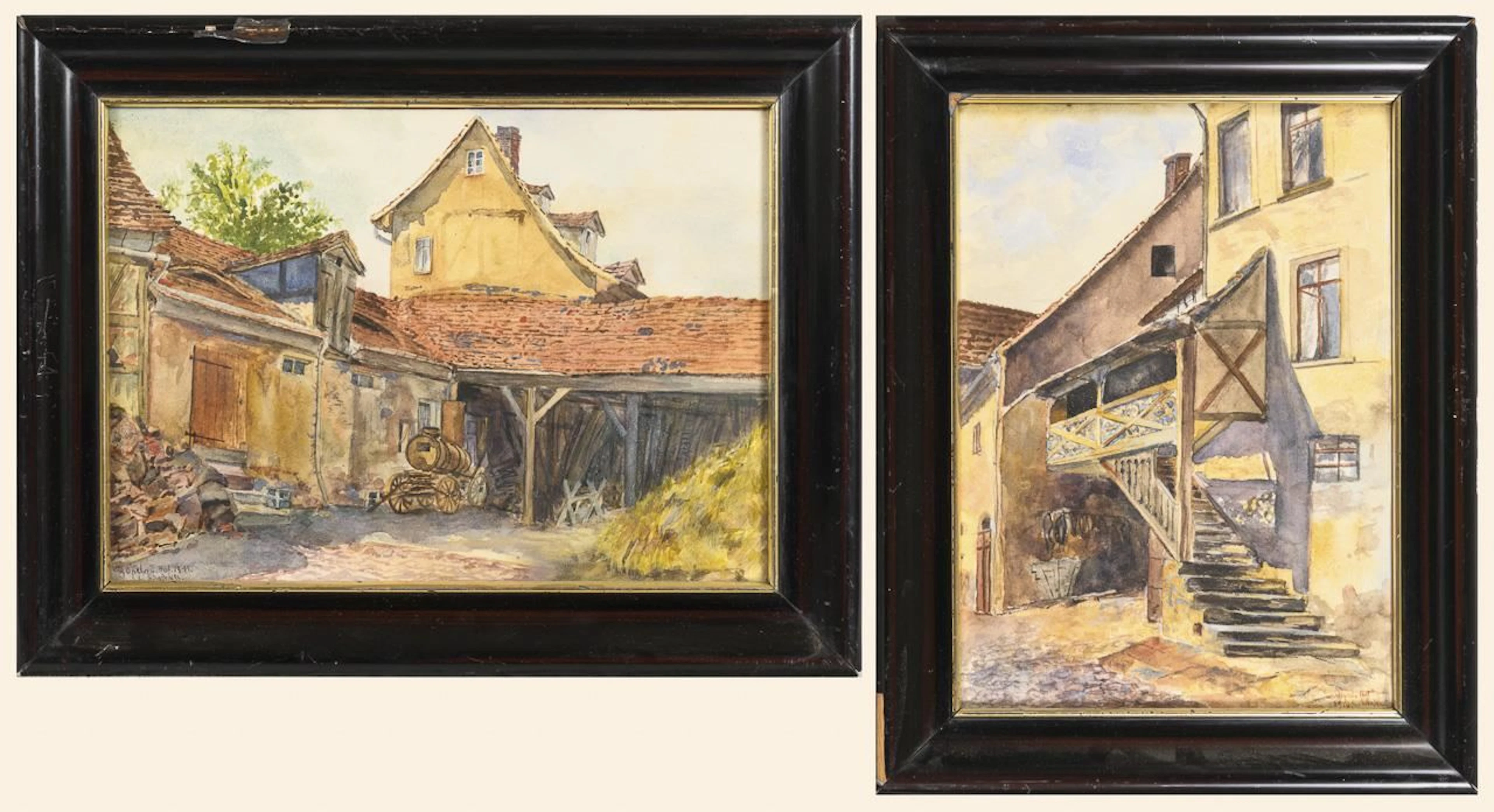 Indistinctly signed: Two views of "Göpels Hof"