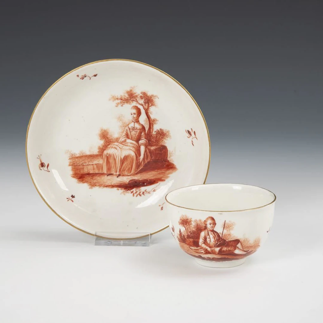 Baroque cup with coral-red decoration. Frankenthal.