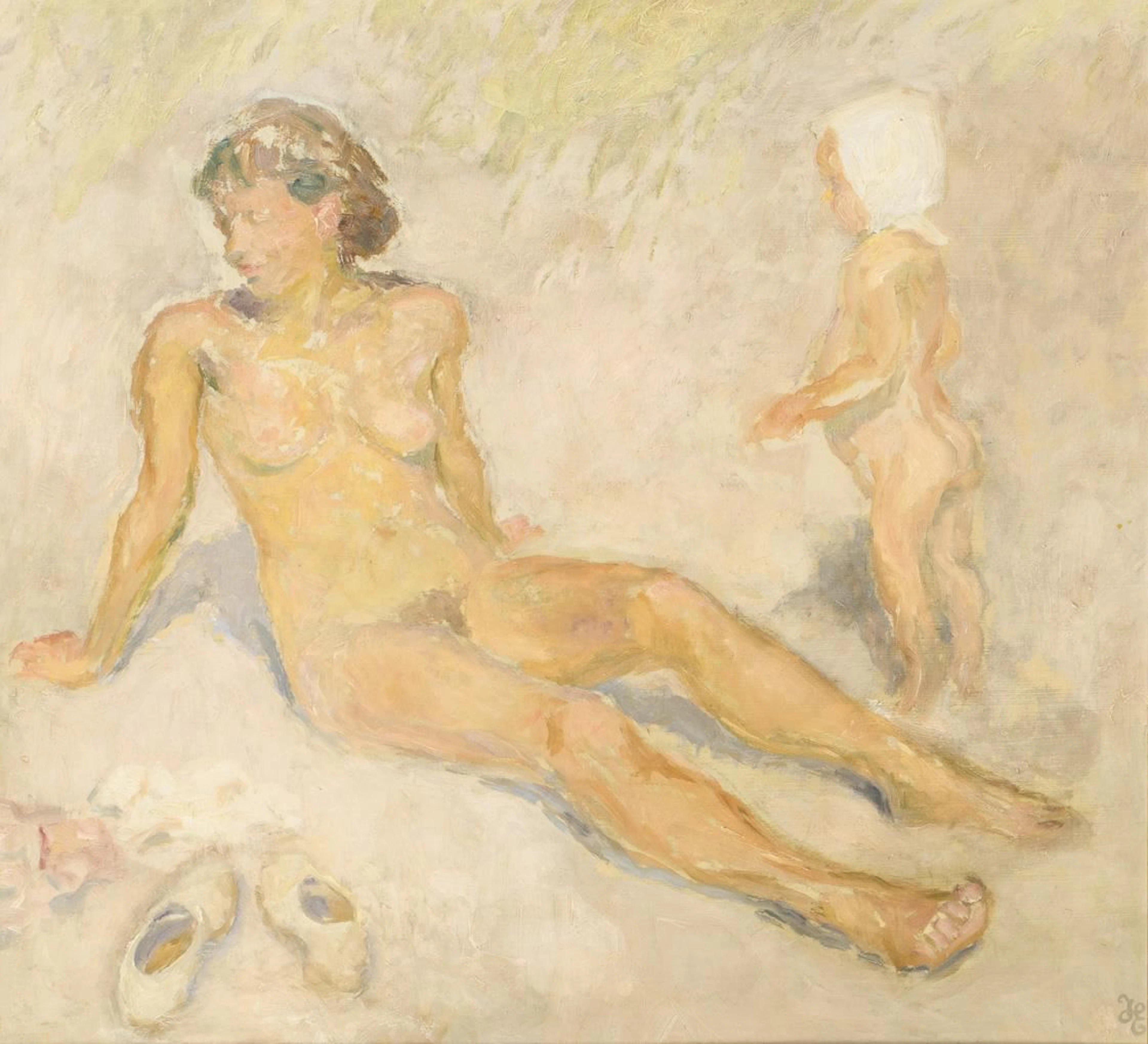 ERIKSEN, Hans (1912–1982): Mother and Child on the Beach.