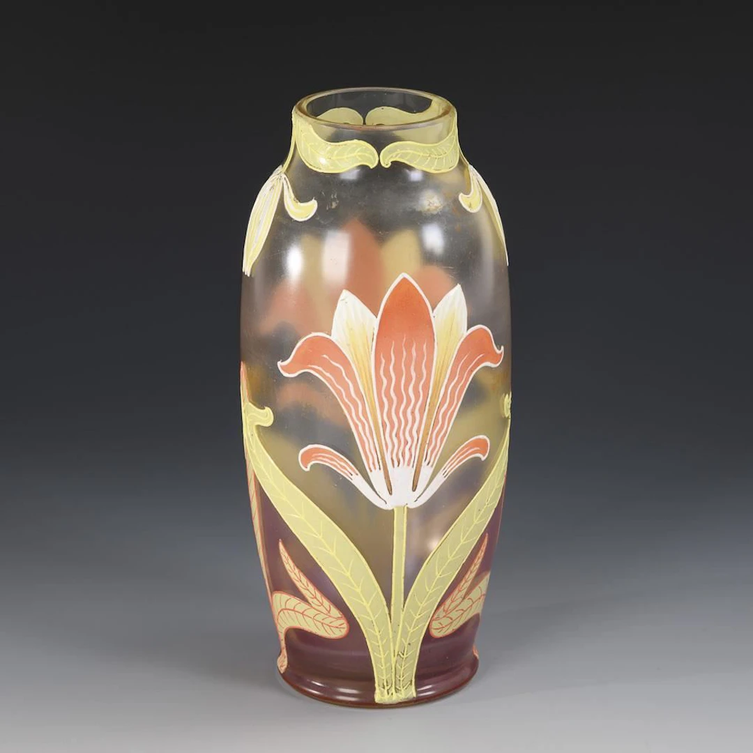 Art Nouveau vase with enamel painting. Harrach.
