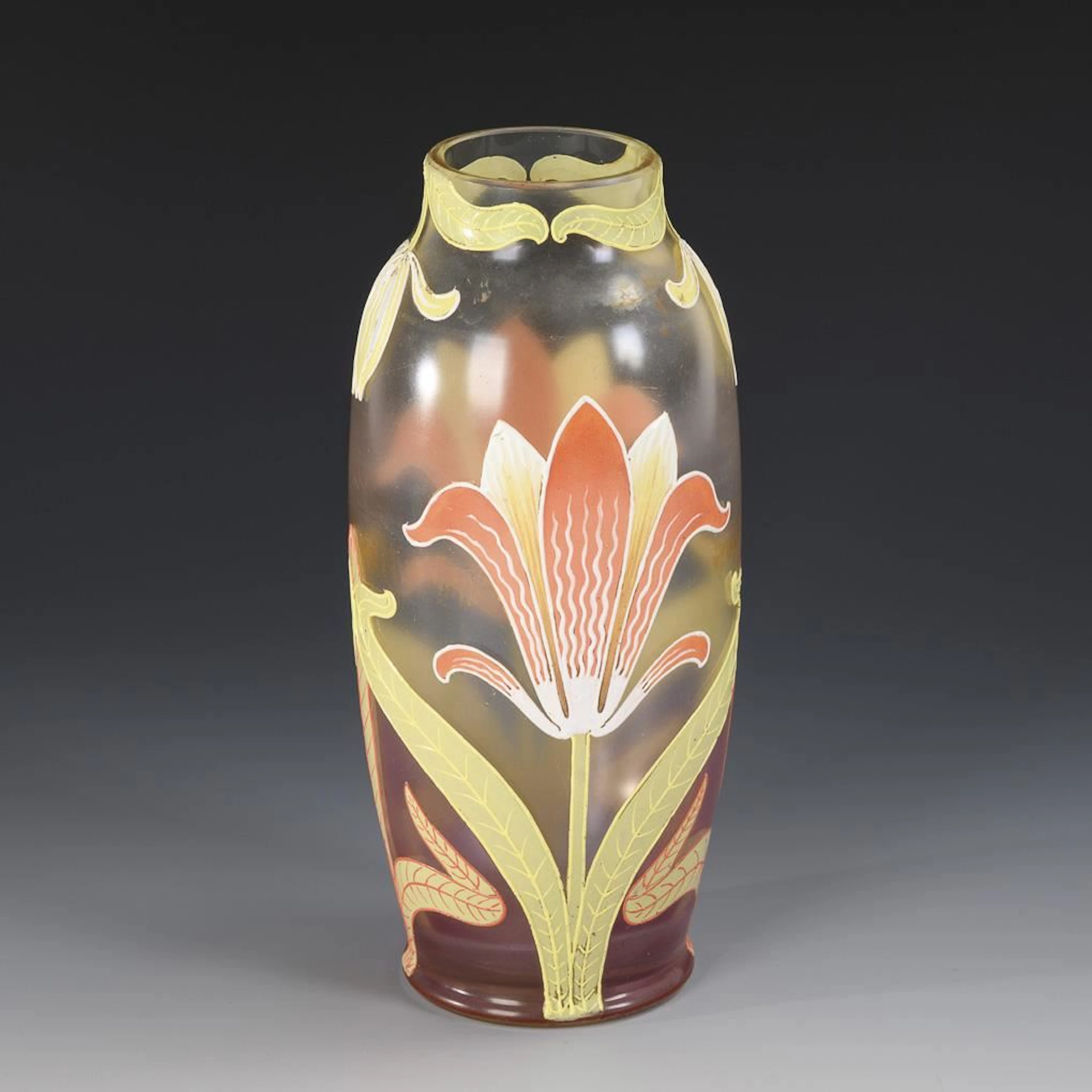Art Nouveau vase with enamel painting. Harrach.