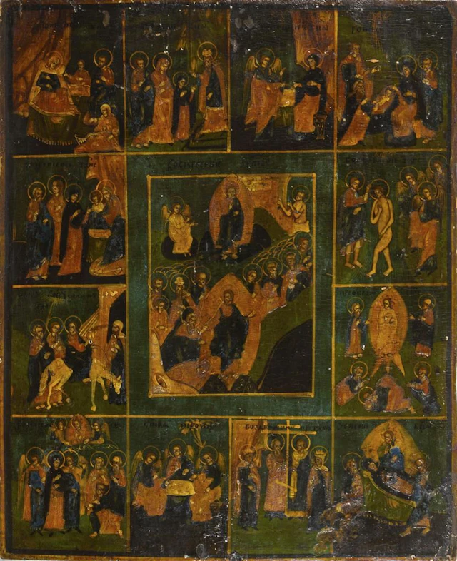Icon depicting scenes from the life of Jesus