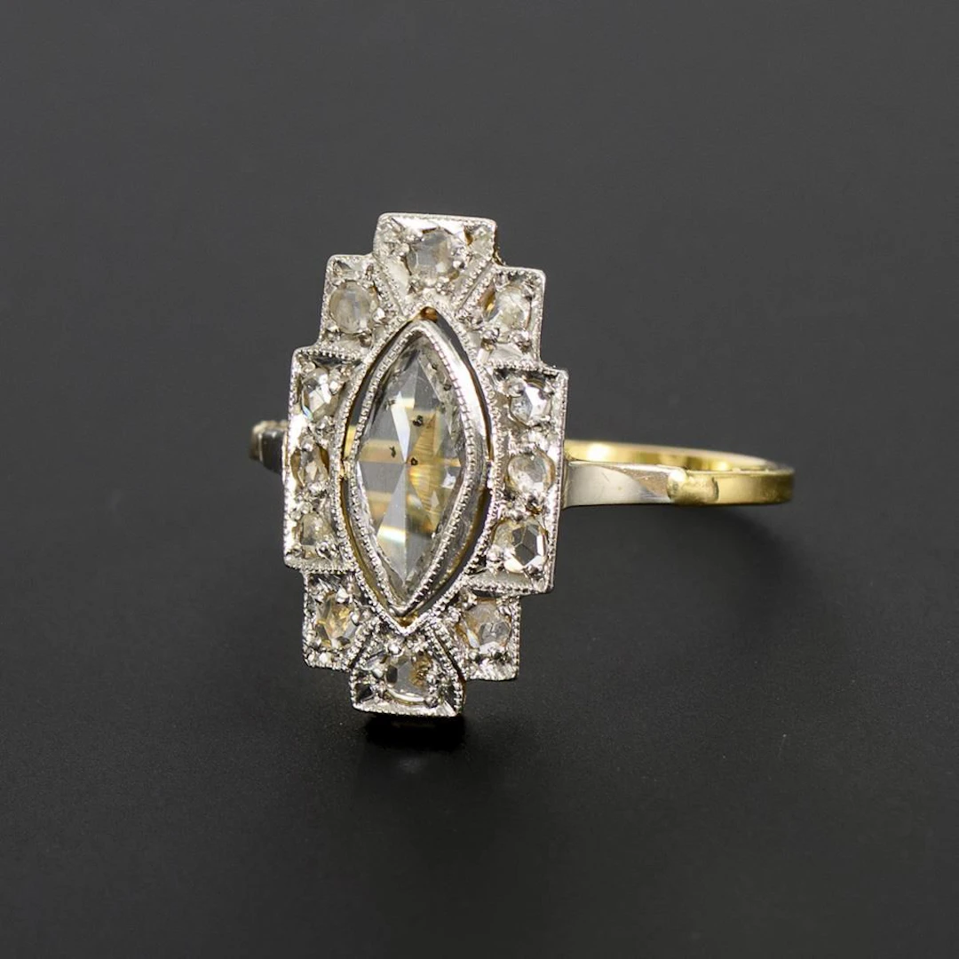 Art Deco ring with a navette-shaped diamond.