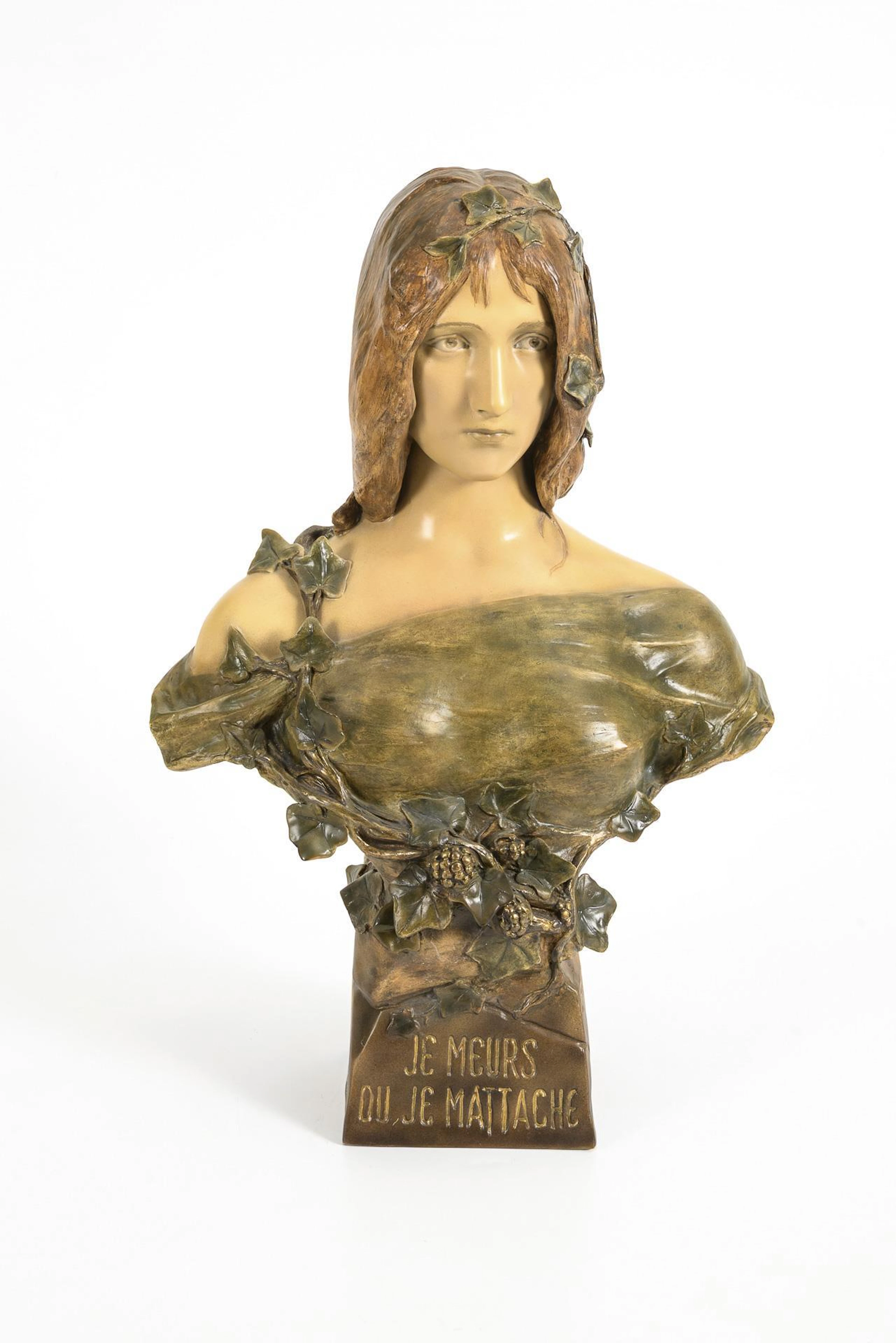 Large Art Nouveau terracotta bust "Girl with ivy"/"Lierre" (ivy).