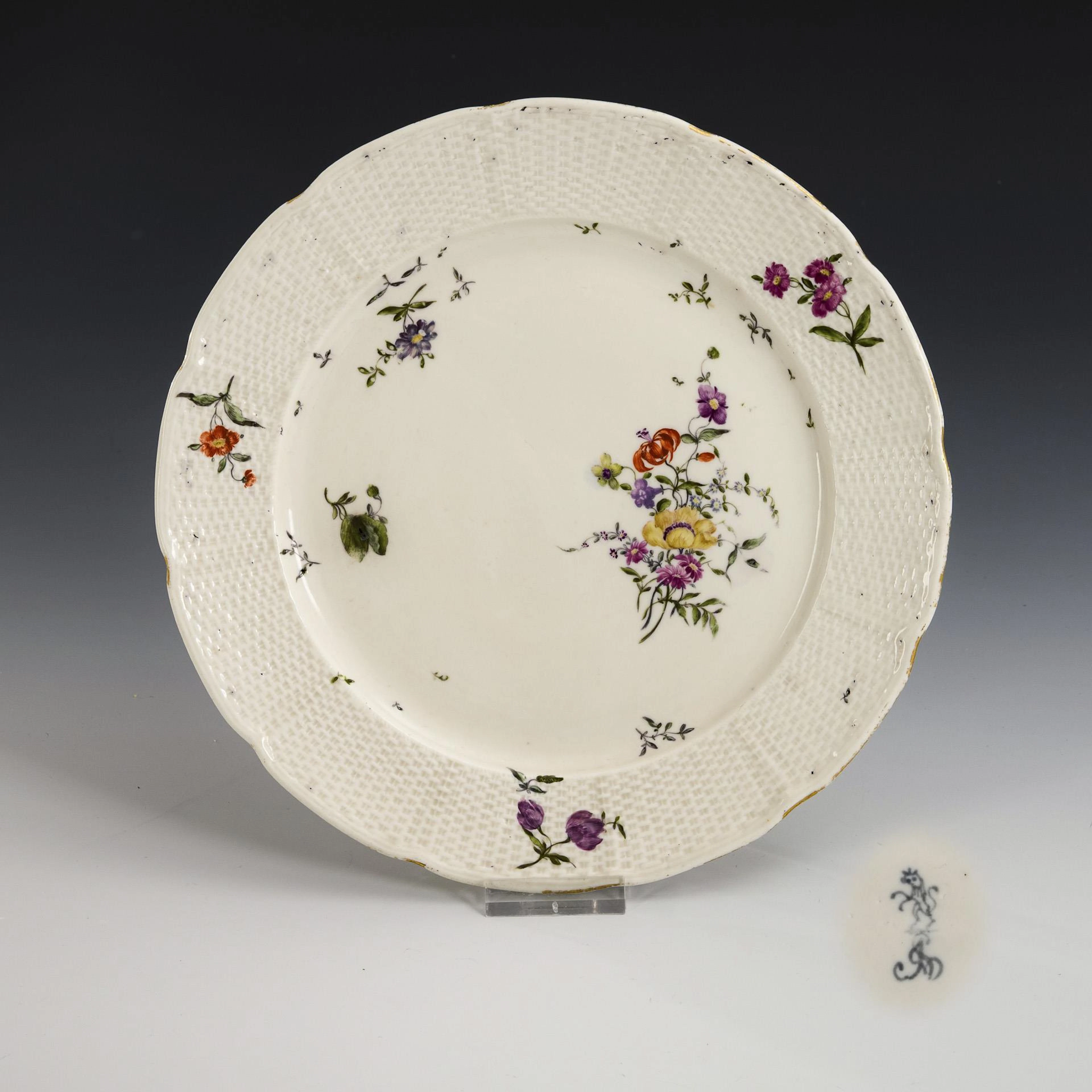 Baroque plate with flower painting. Frankenthal.