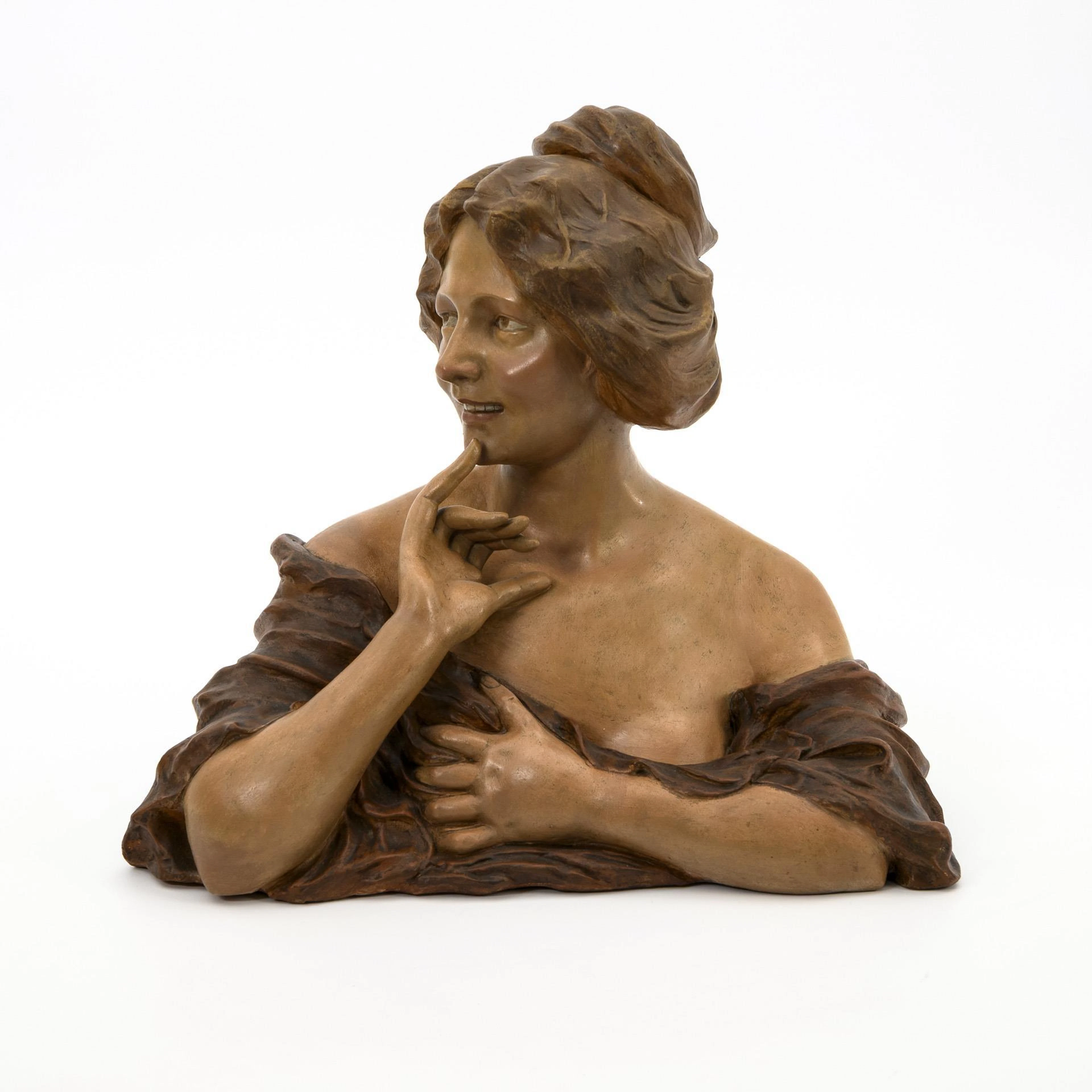 Art Nouveau terracotta bust of a woman.