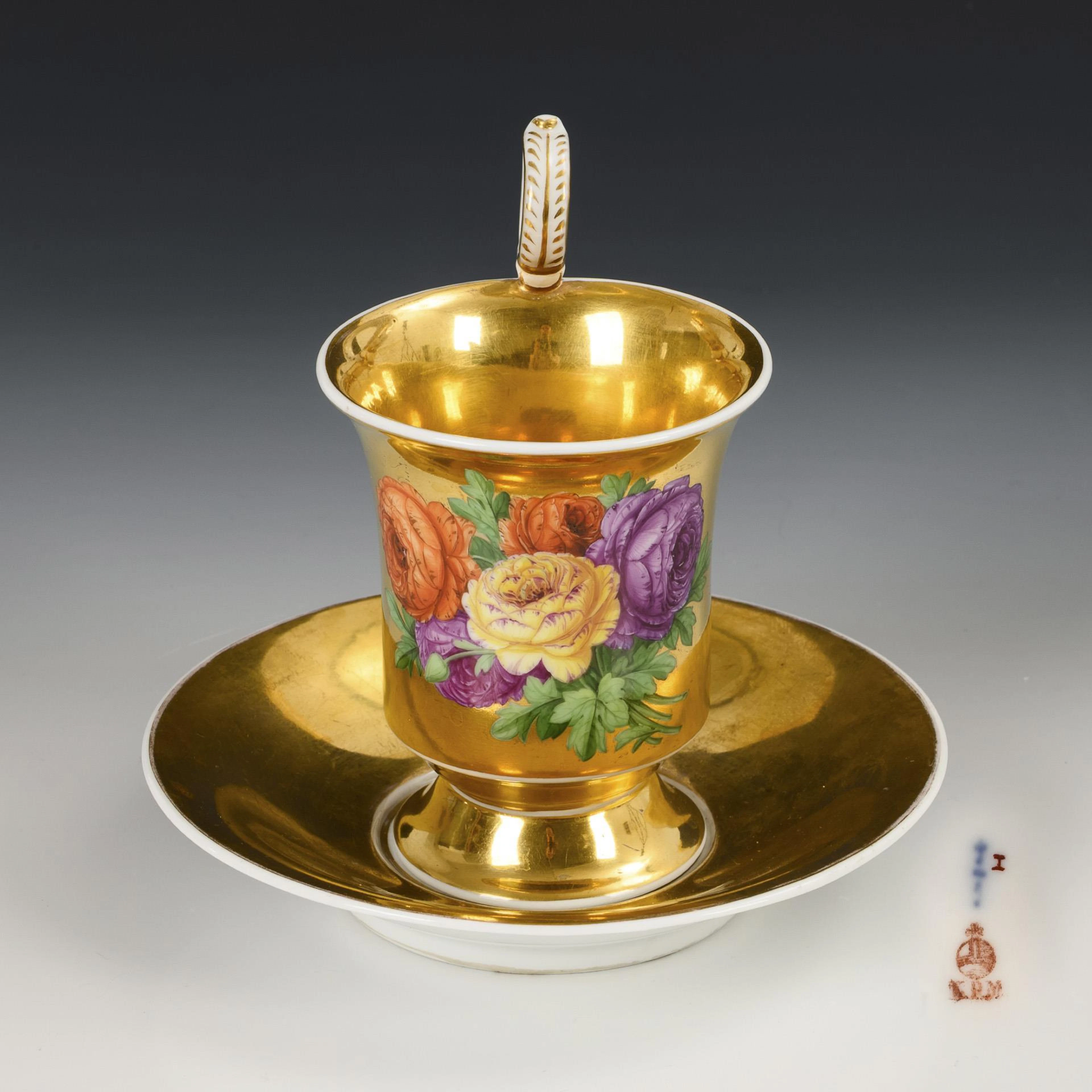Vitrine cup with flower painting. KPM Berlin.