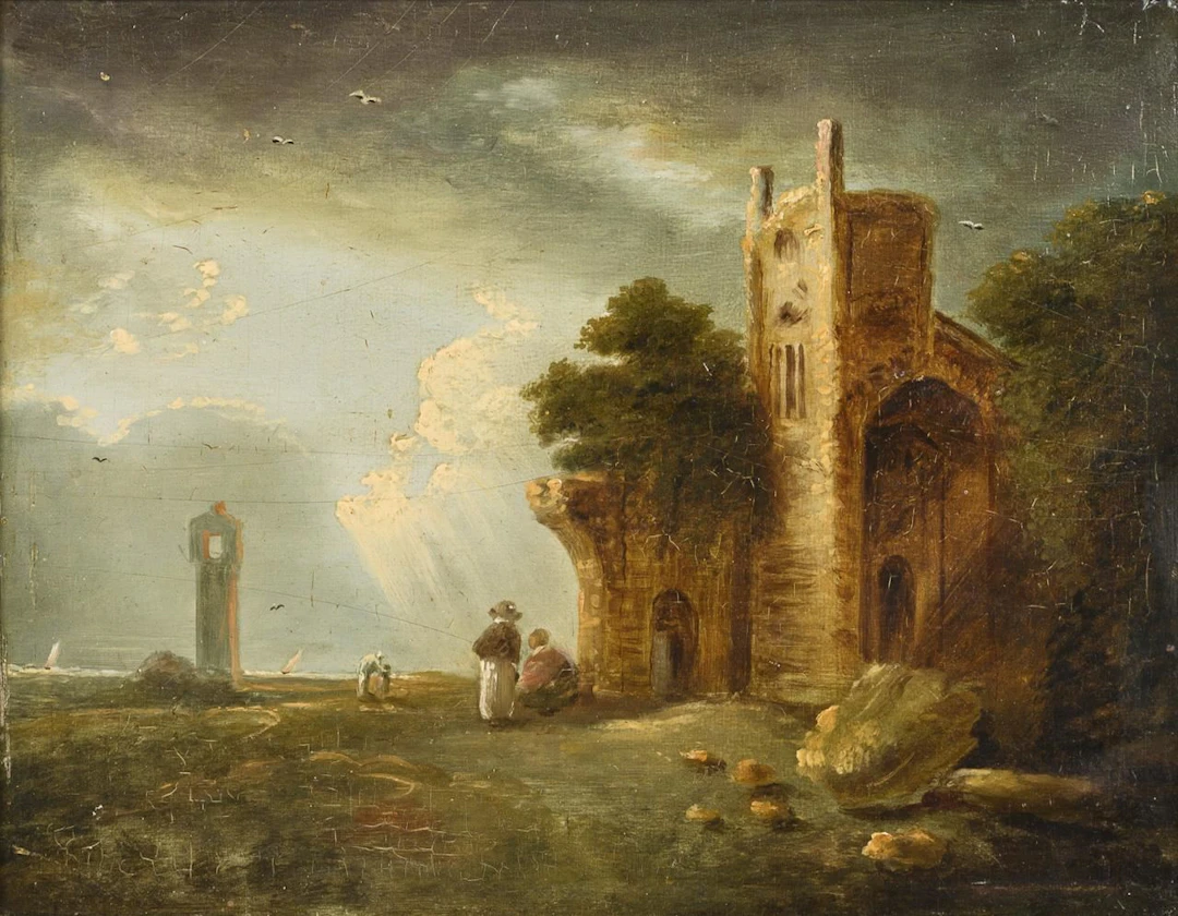 Landscape scene with castle ruins