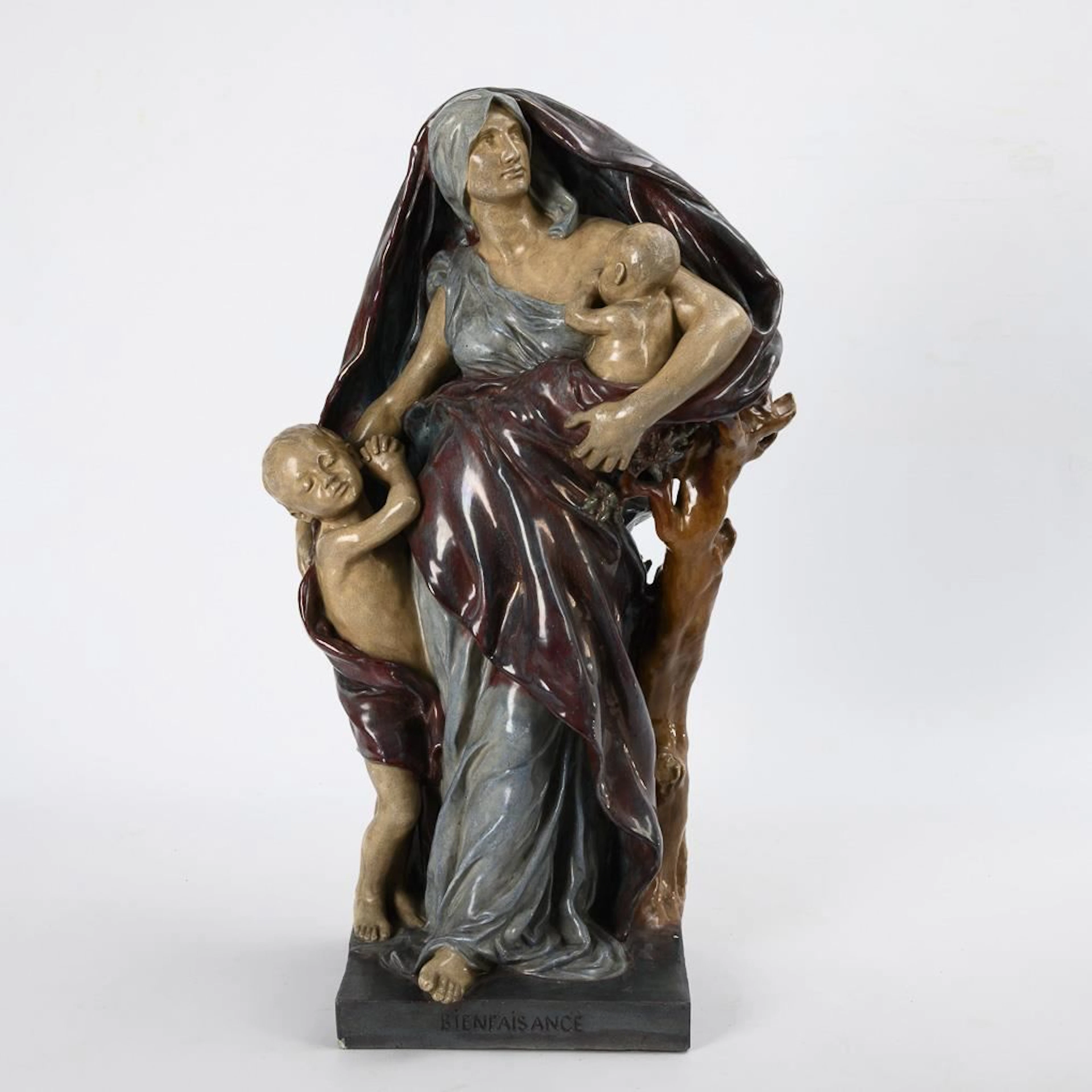 Large ceramic figurine "Bienfaisance". Emile Muller & Co., Ivry, Paris.