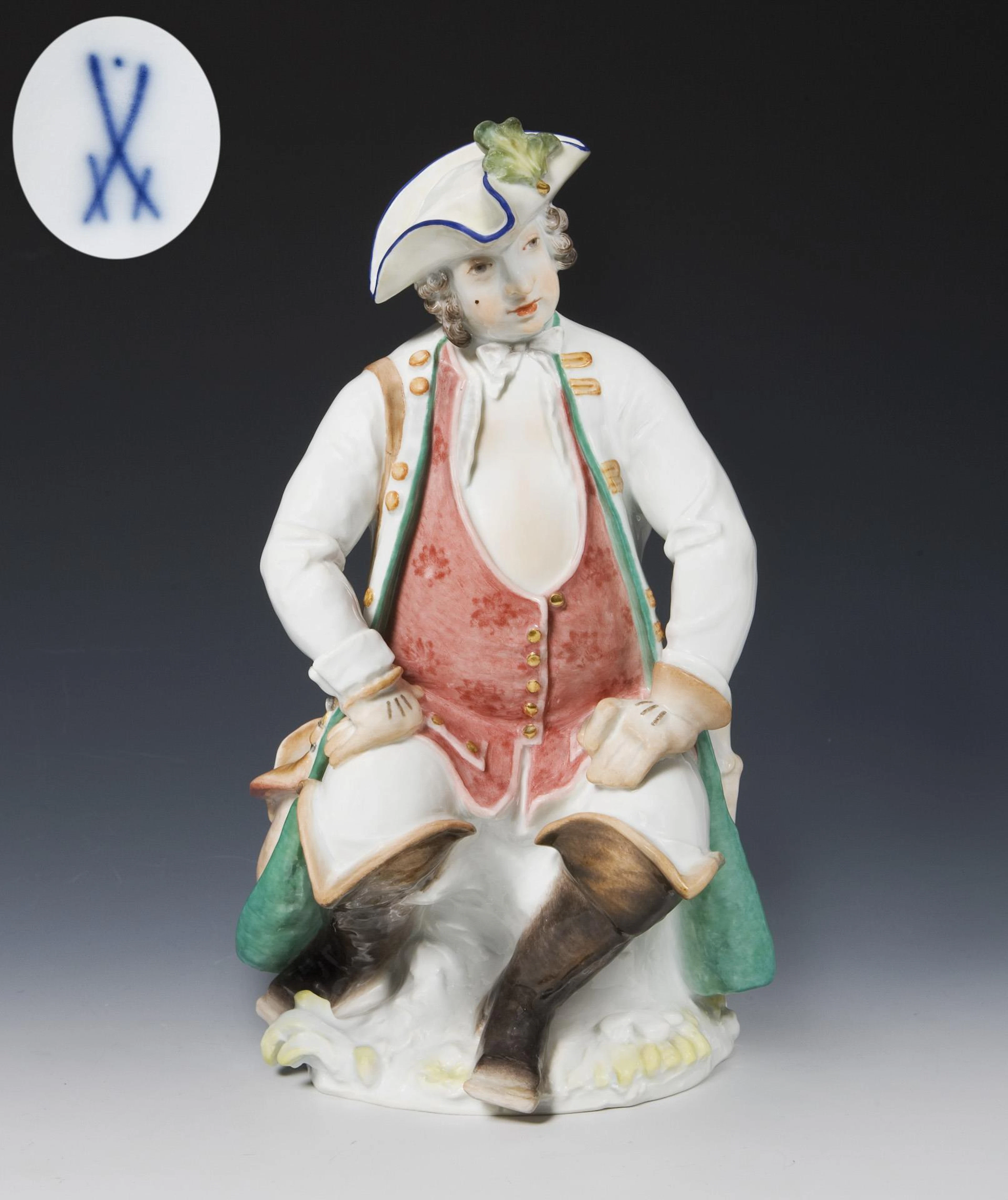 Art deco figurine: Sitting hunter. Meissen.