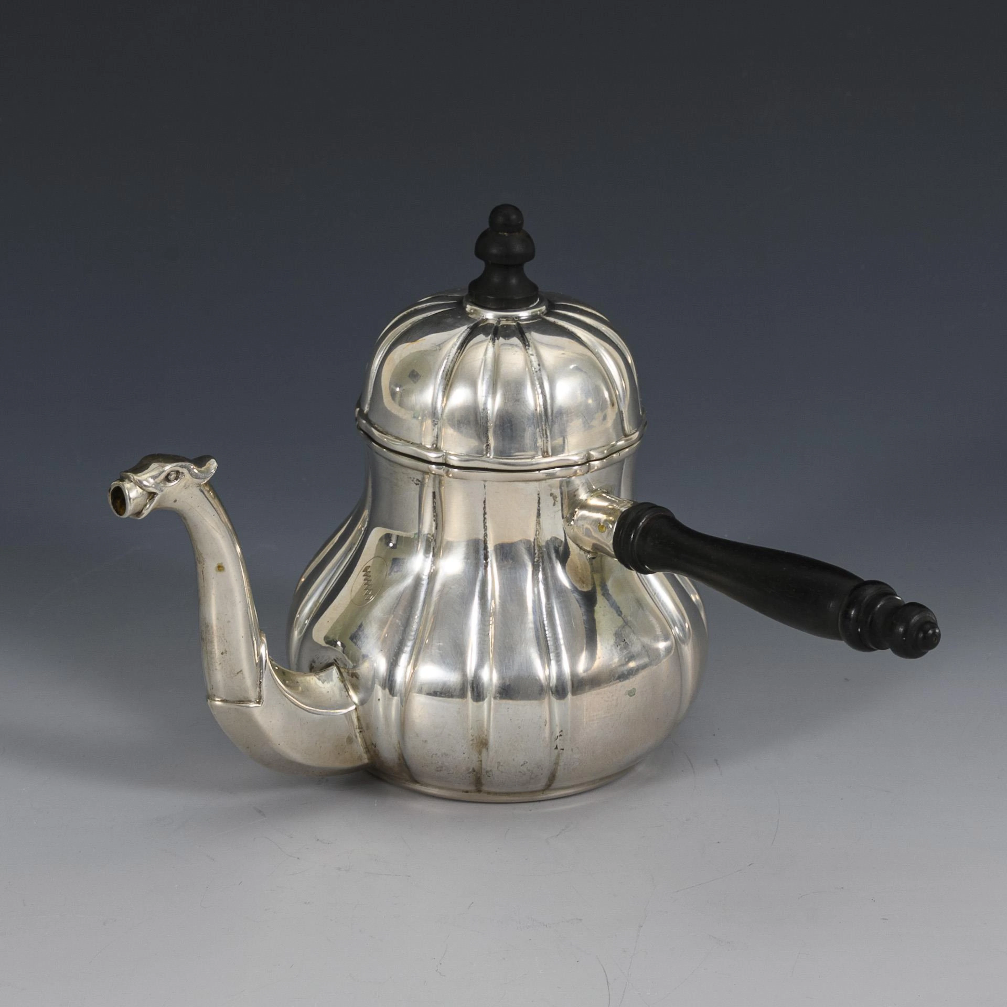 Silver stemmed jug with animal head spout. B. Neresheimer & Söhne, Hanau.