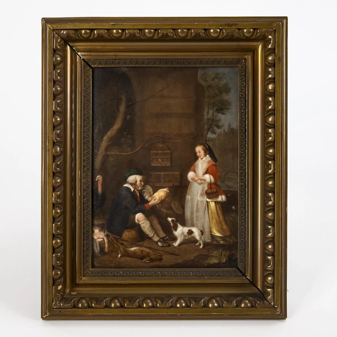 Porcelain painting: Poultry Seller. KPM Berlin.