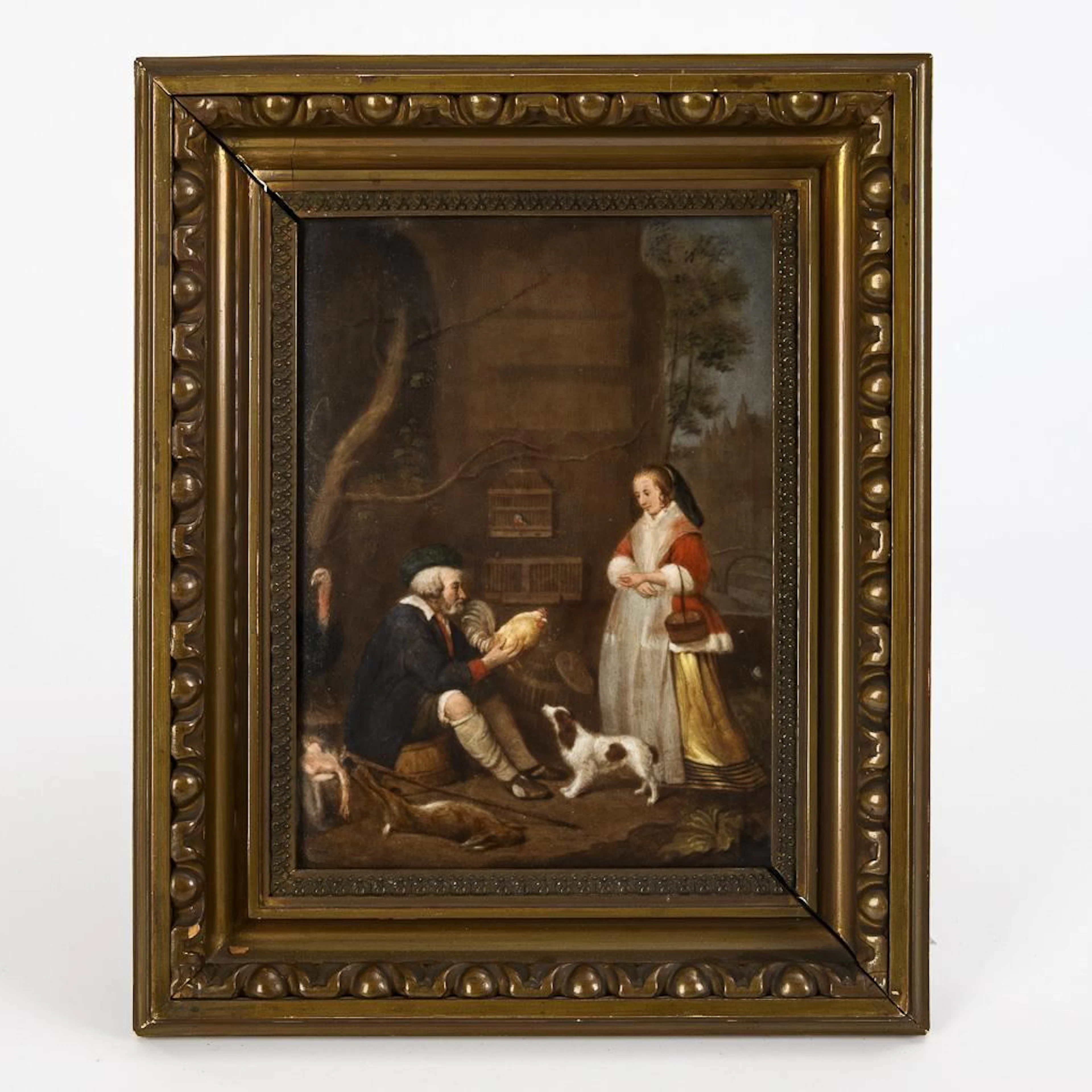 Porcelain painting: Poultry Seller. KPM Berlin.