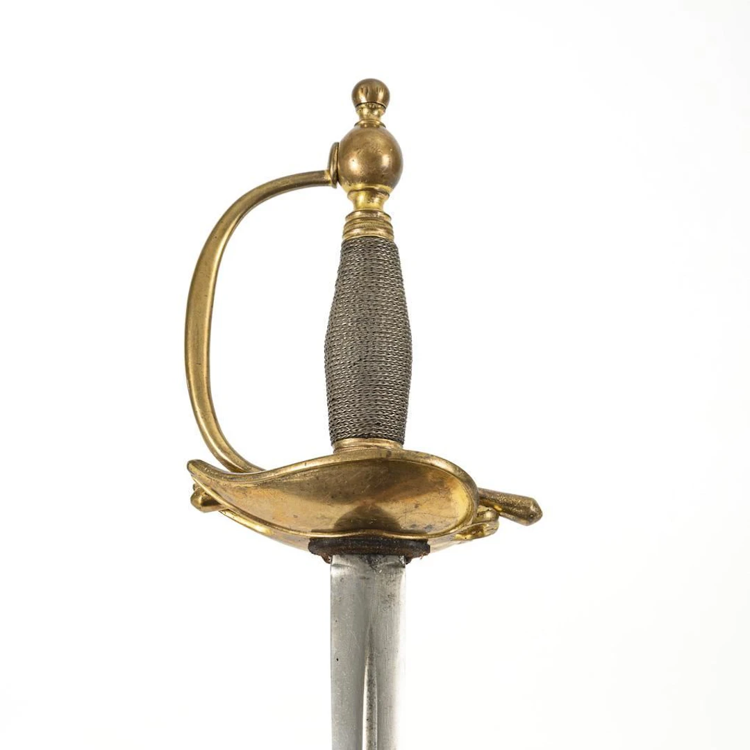 Heavy old-style cuirassier thrusting sword with scabbard.