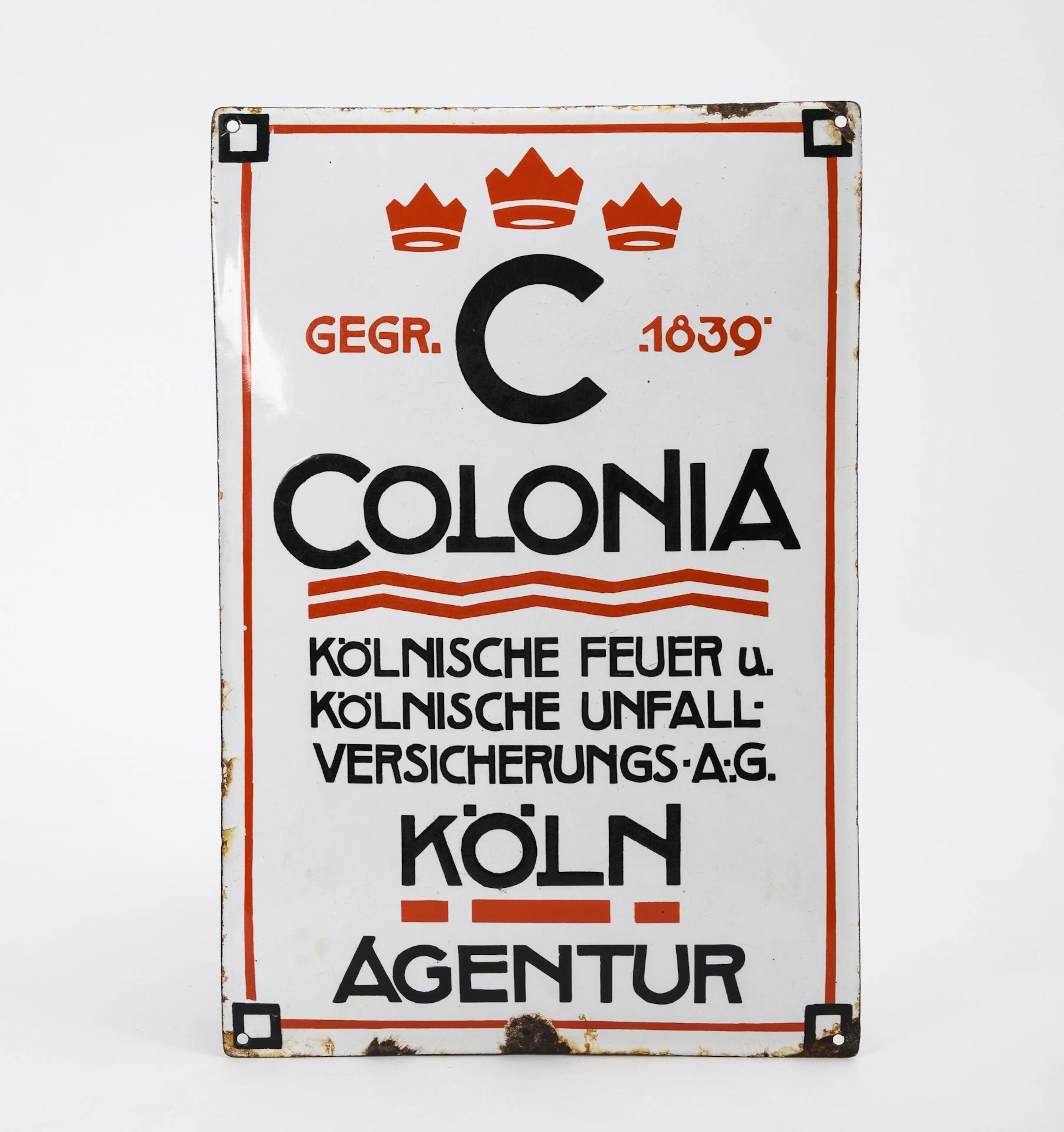 Enamel sign "Colonia". 1st third of the 20th century.