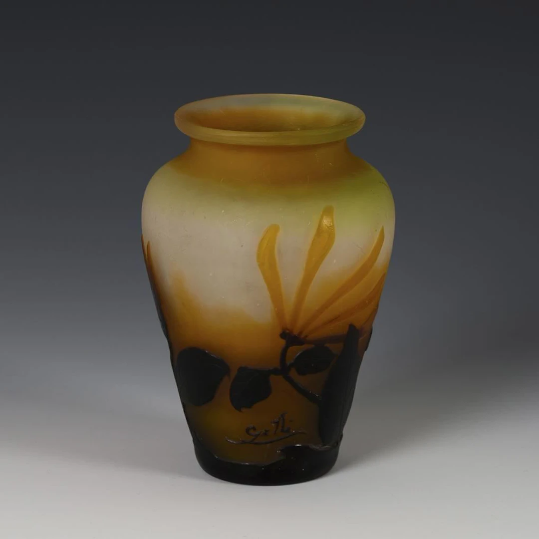 Art Nouveau vase with honeysuckle decoration. Gallé.