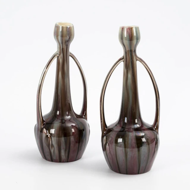 Pair of French Art Nouveau vases. Gustave de Bruyn, Faienceries Artistiques