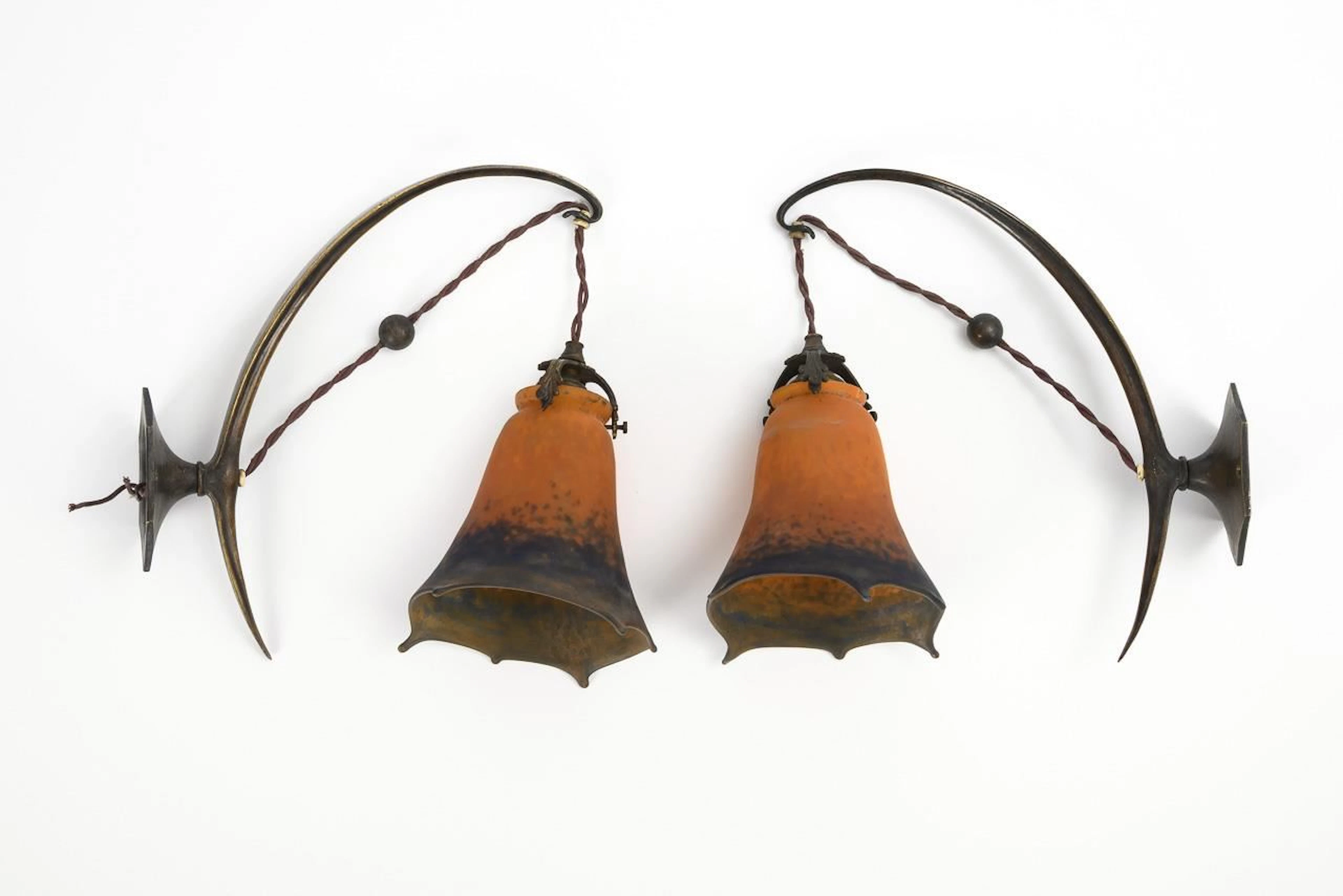 Pair of Art Nouveau wall sconces. Muller Frères, Luneville.