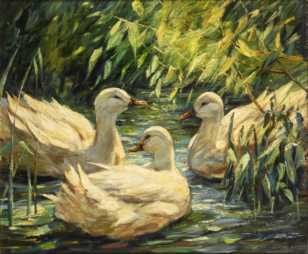 Indistinctly signed: Three Ducks in the Water