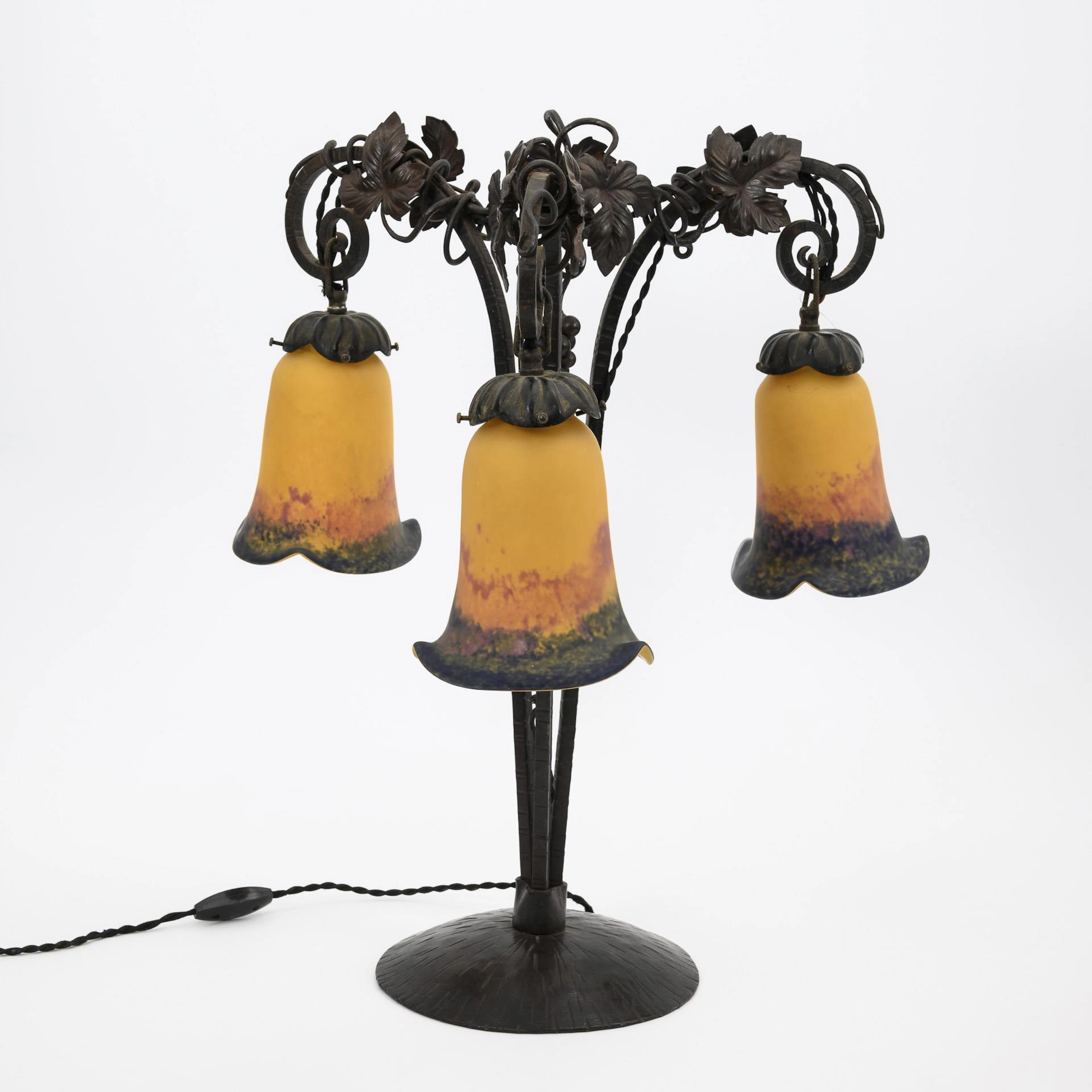 3-flame Art Nouveau table lamp.